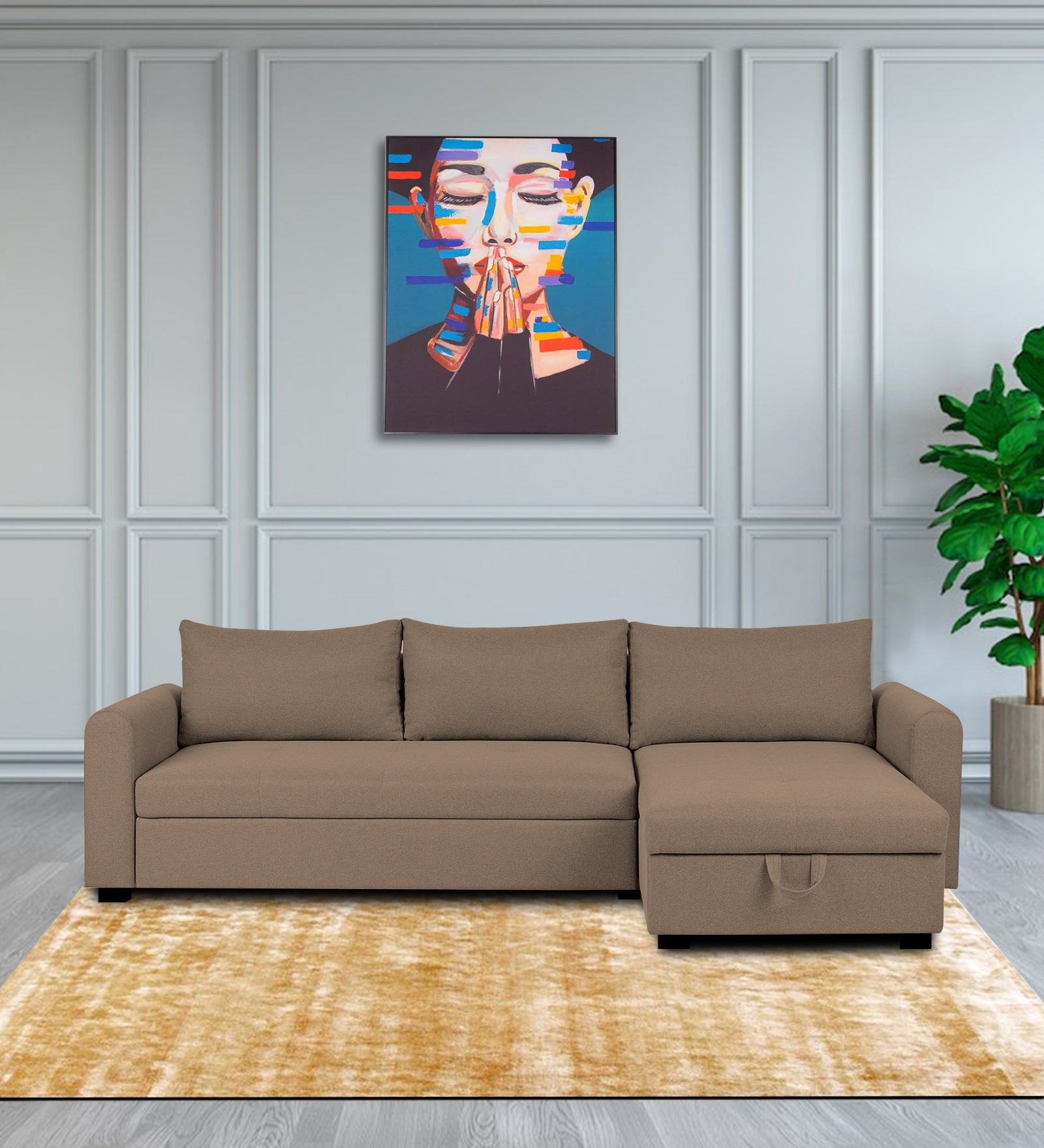 Sigma Fabric LHS Sectional Sofa (3+Lounger) In Cookie Beige Colour - Febonic Living