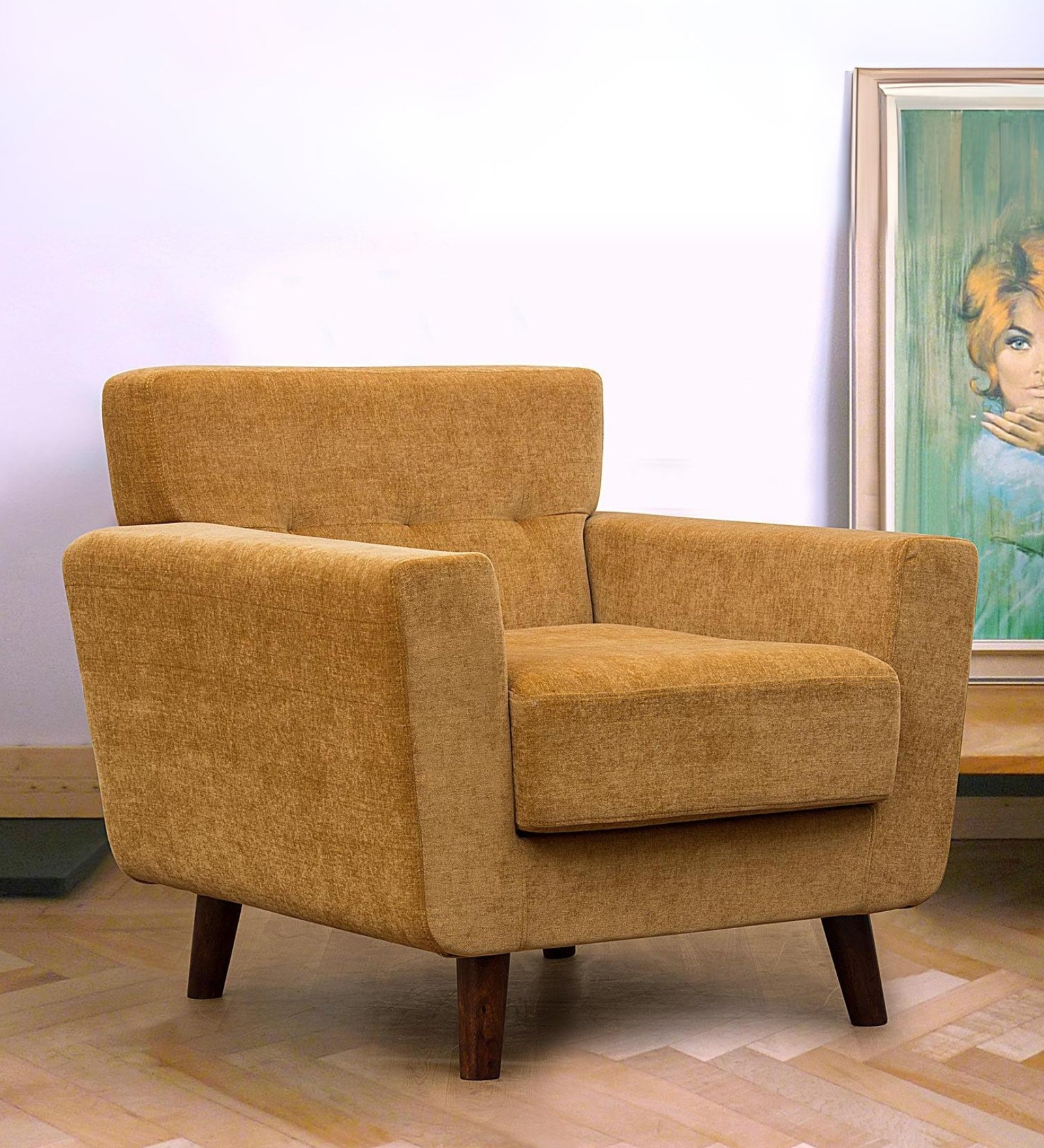 Nathan Fabric Arm Chair In Bold Yellow Colour - Febonic Living