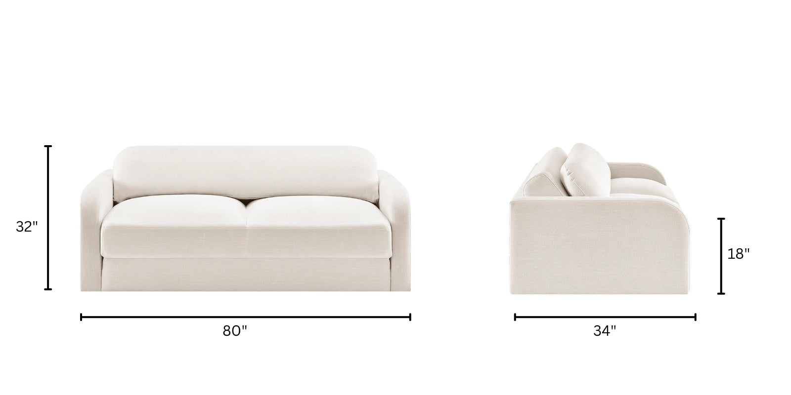 Rosa Fabric 3 Seater Foldable Sofa Cum Bed In Ivory Cream Colour - Febonic Living