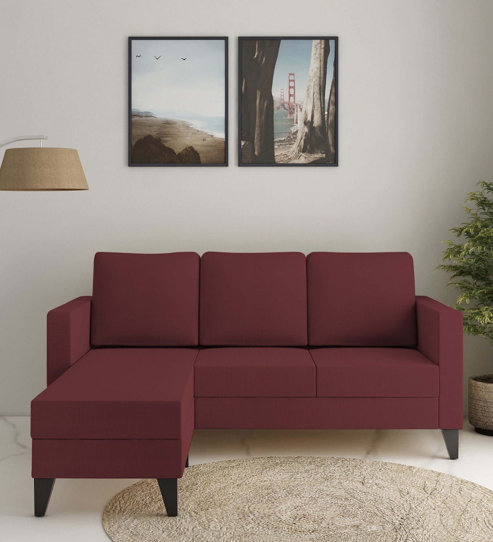 Nori Fabric RHS Sectional Sofa (2+Lounger) In Blaze Red Colour - Febonic Living