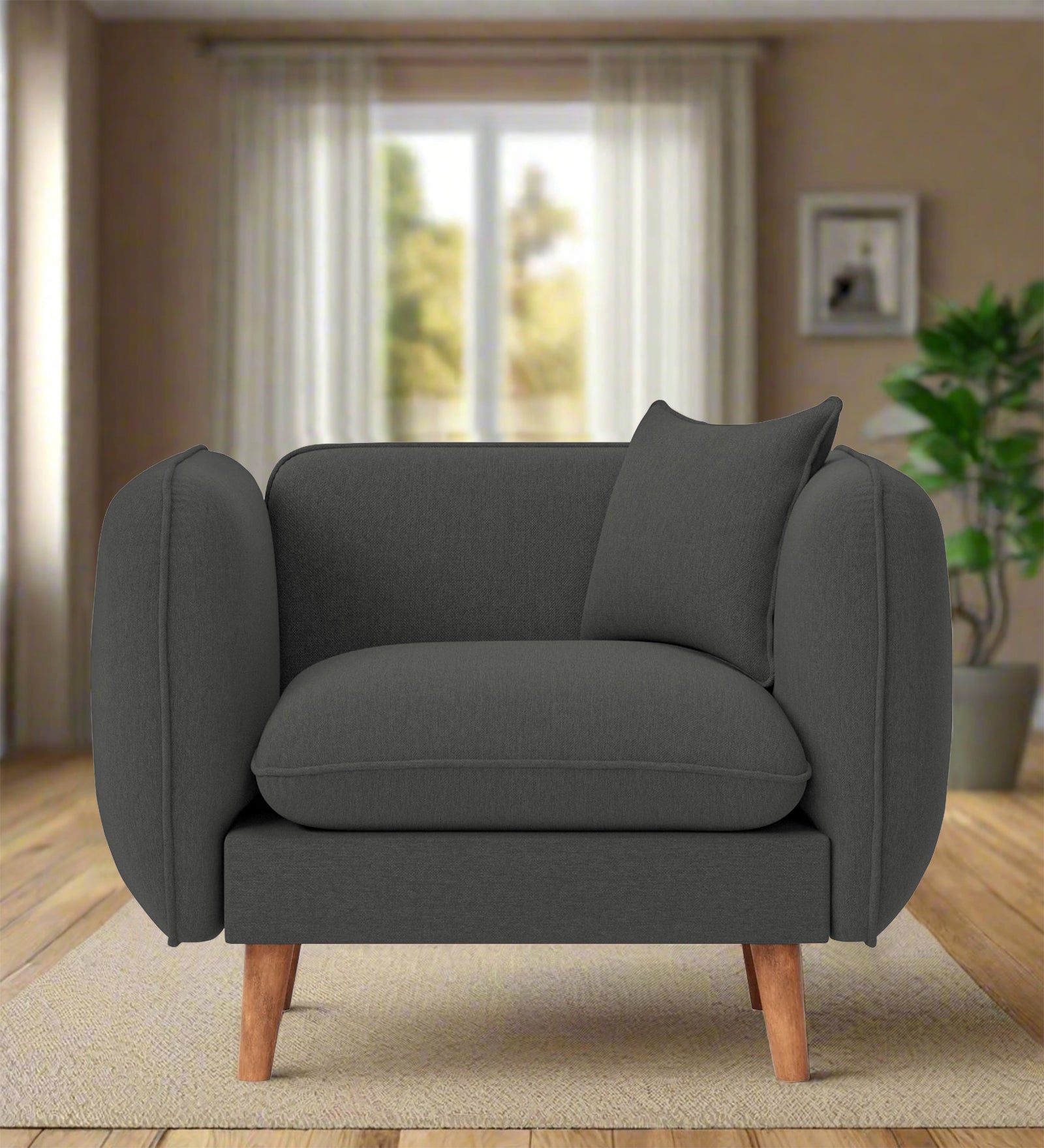 Reva Fabric 1 Seater Sofa In Stone Grey Colour - Febonic Living