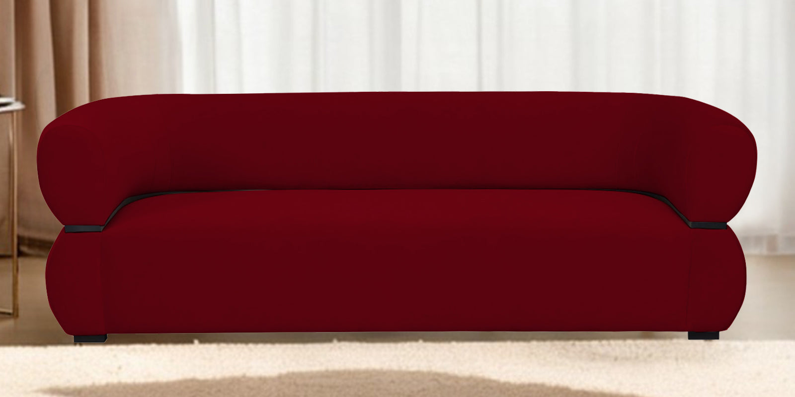 Kula Velvet 3 Seater Sofa In Cherry Red Colour - Febonic Living