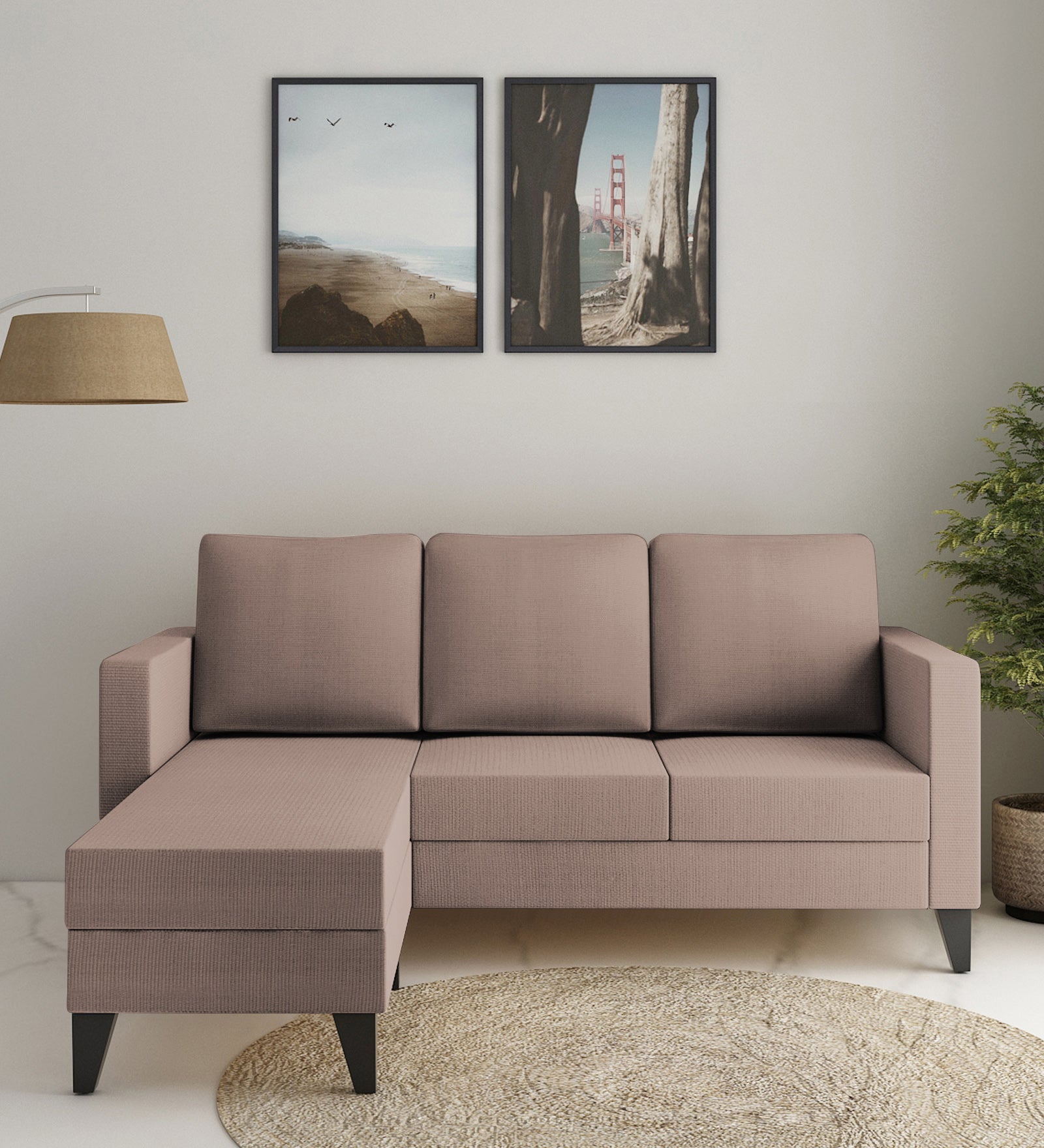 Nori Fabric RHS Sectional Sofa (2+Lounger) In Kadhi Beige Colour - Febonic Living