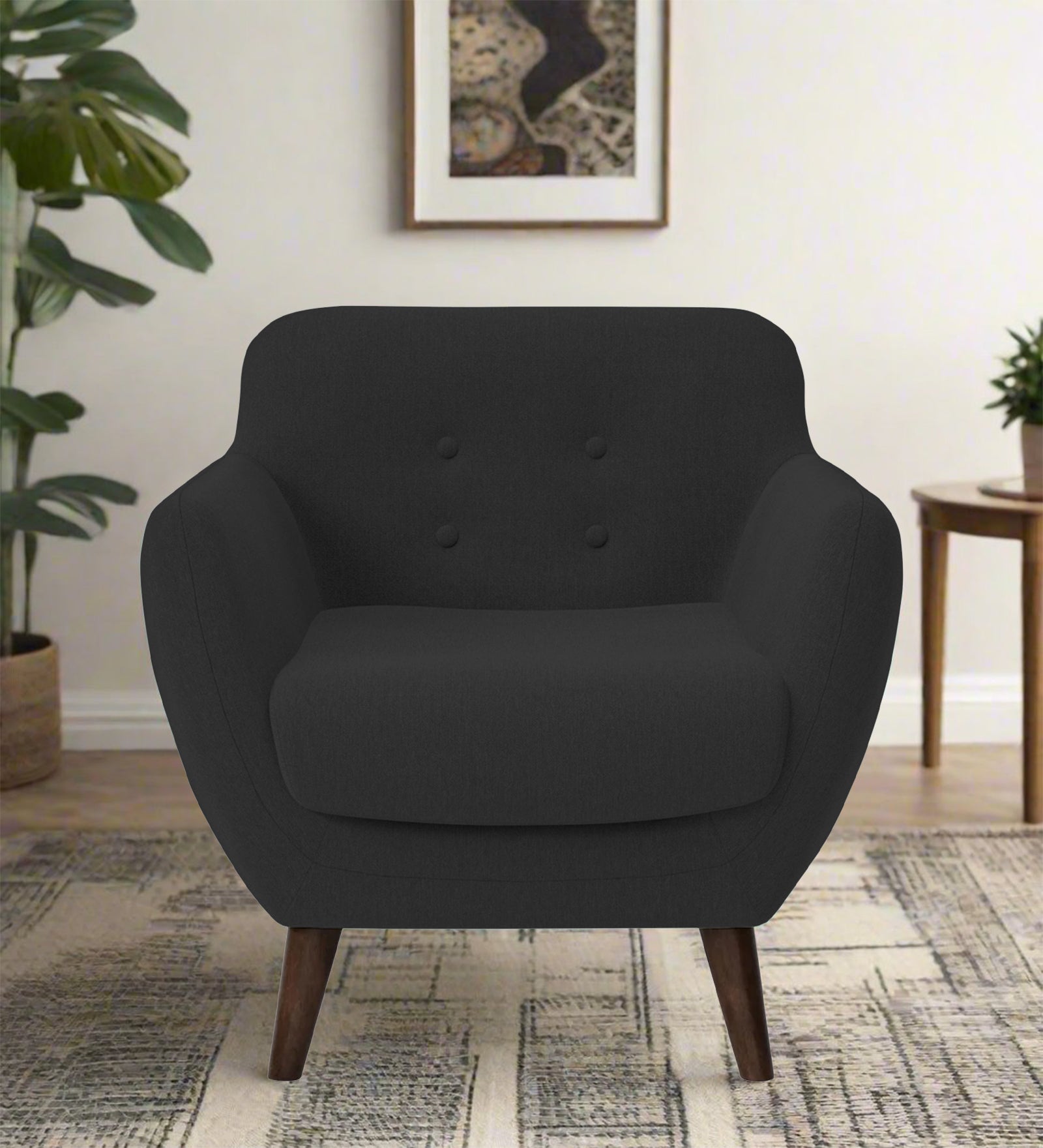 Goofy Fabric 1 Seater Sofa In Bitter Black Colour - Febonic Living