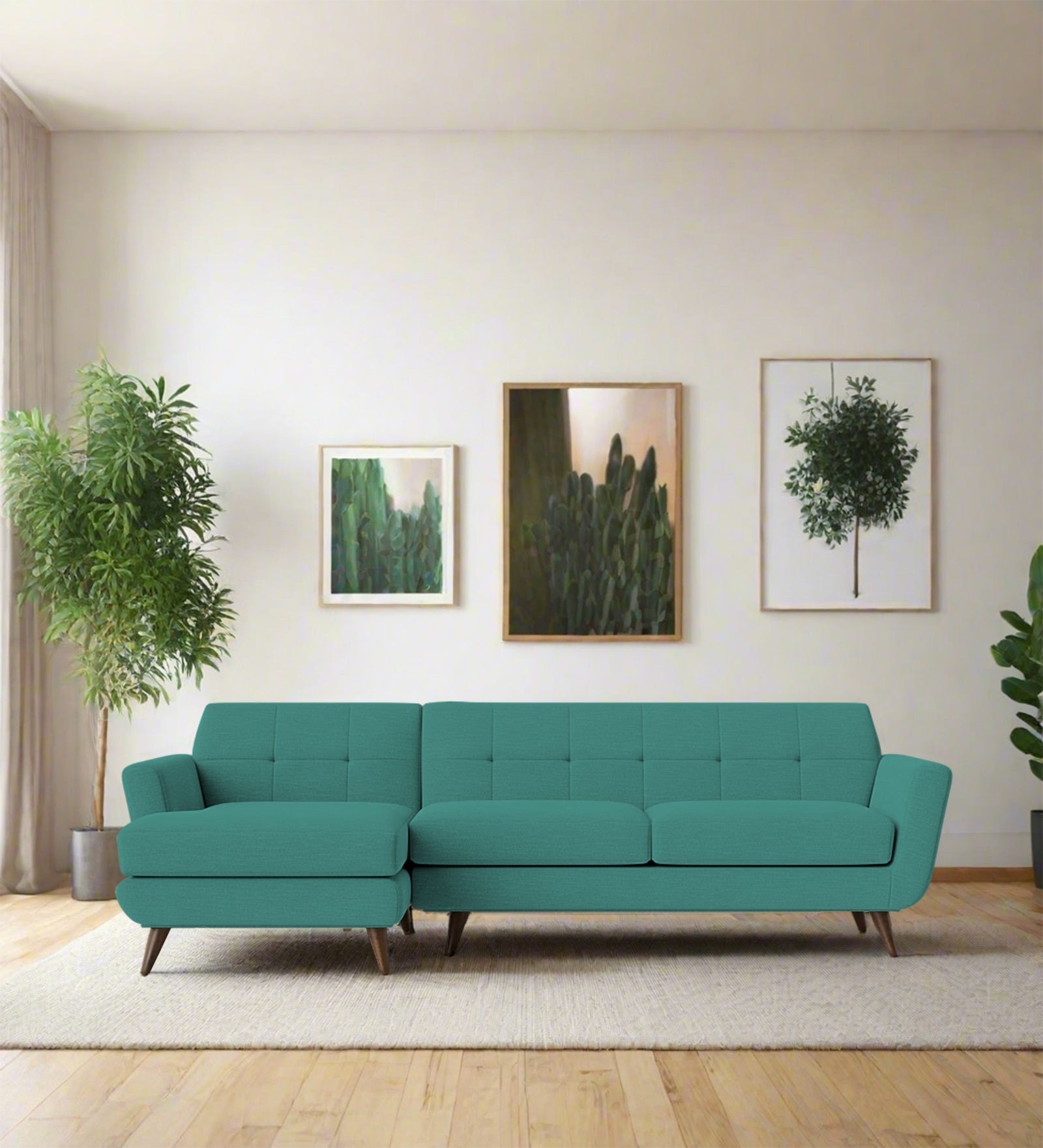 Jasmin Fabric RHS Sectional Sofa (3+ Lounger) In Sea Green Colour - Febonic Living