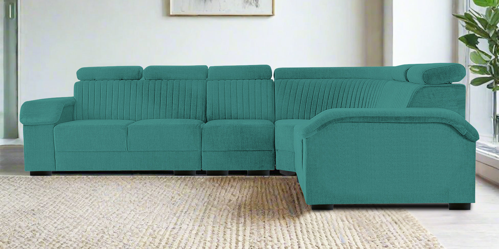 Draco Fabric 6 Seater Corner Sofa In Sea Green Colour - Febonic Living