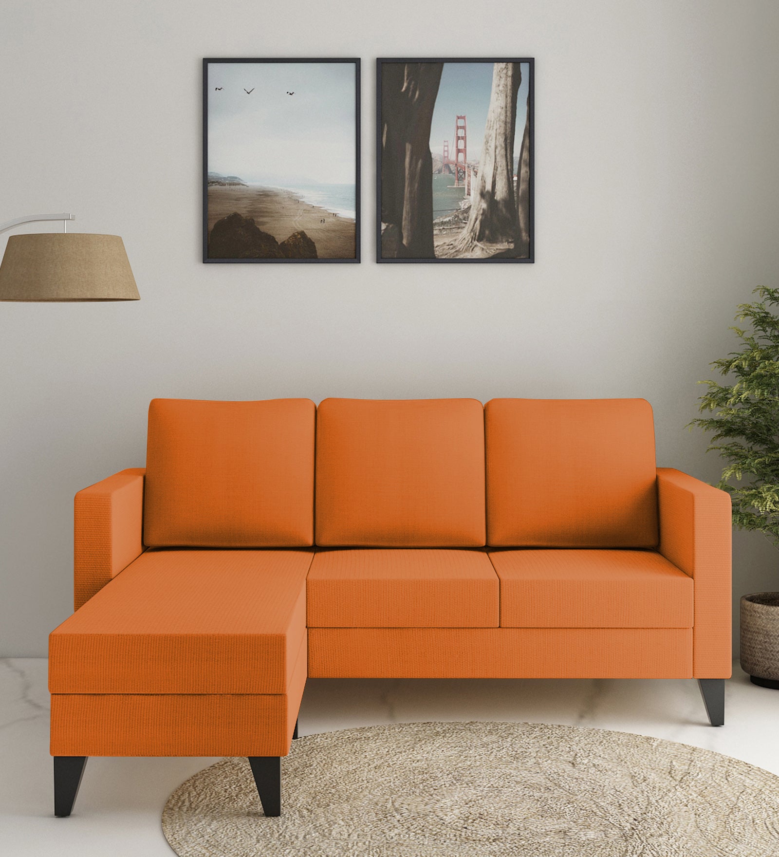 Nori Fabric RHS Sectional Sofa (2+Lounger) In Dark Orange Colour - Febonic Living