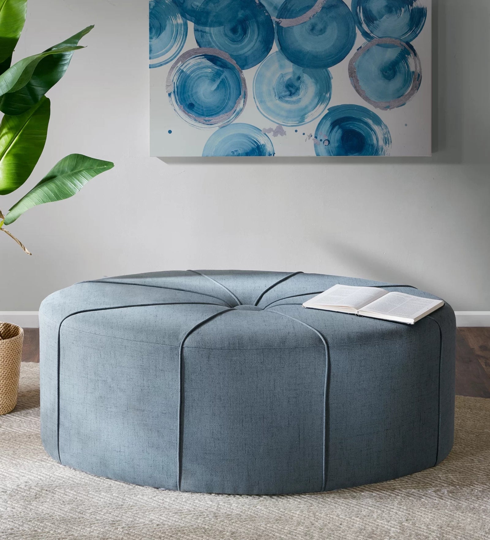 MiMi Fabric Ottoman In Blue Colour - Febonic Living