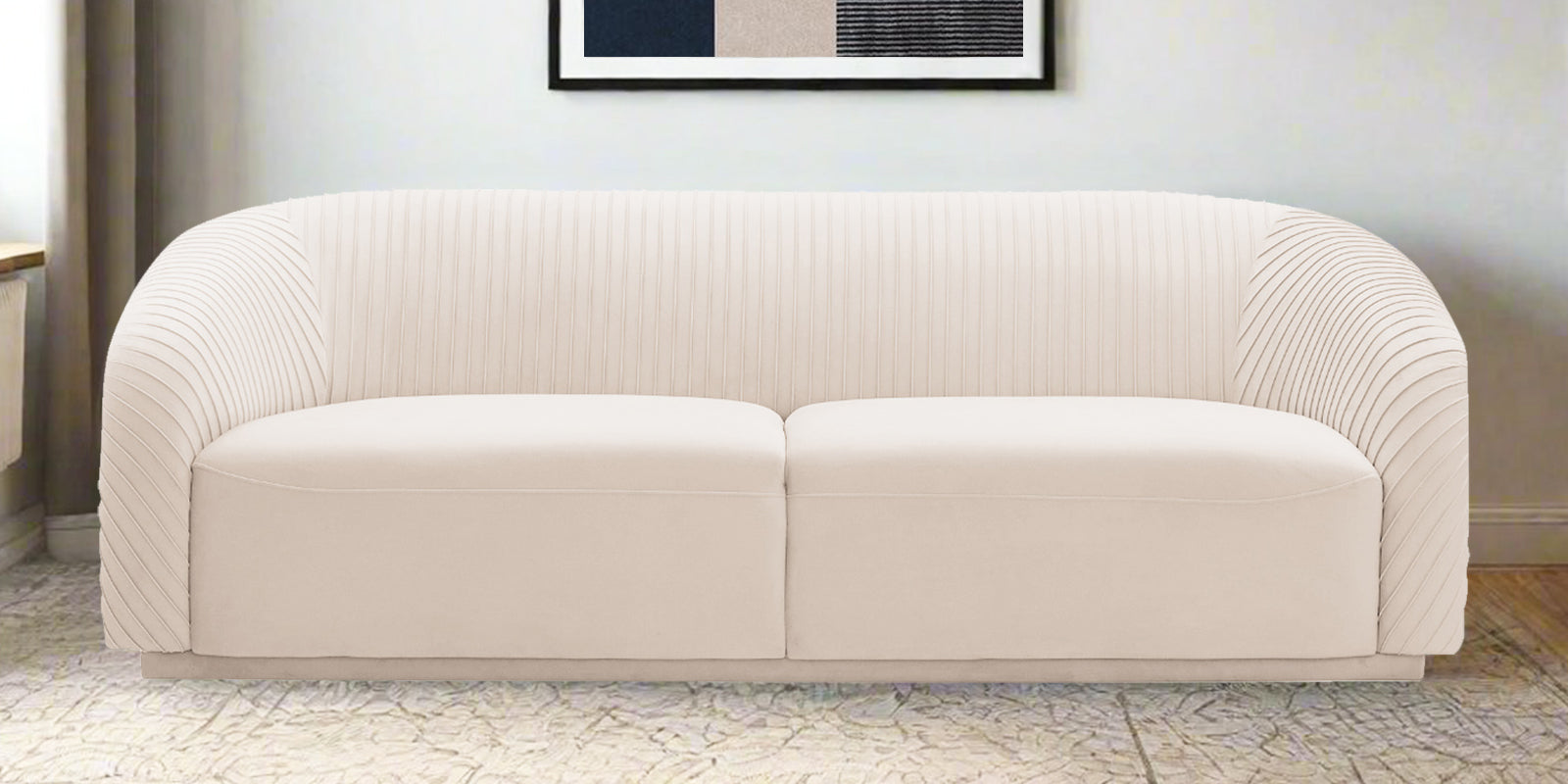 Yara Velvet Fabric 3 Seater Sofa In Camel Beige Colour - Febonic Living