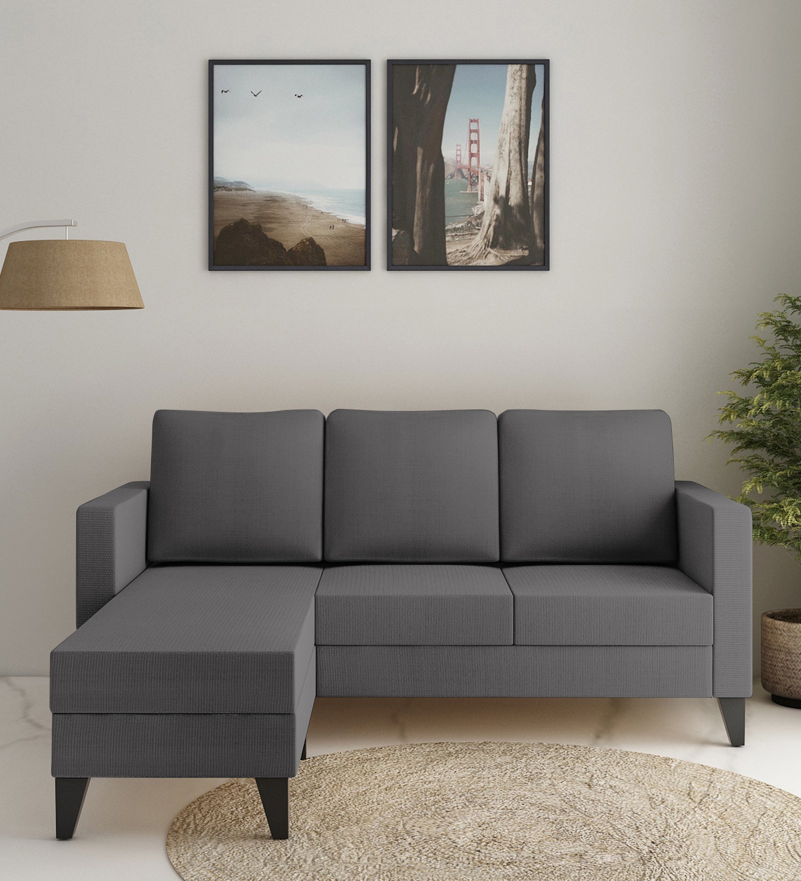 Nori Fabric RHS Sectional Sofa (2+Lounger) In Sudo Grey Colour - Febonic Living