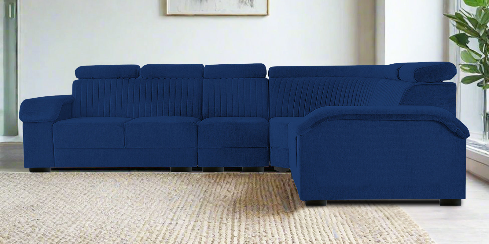 Draco Fabric 6 Seater Corner Sofa In Royal Blue Colour