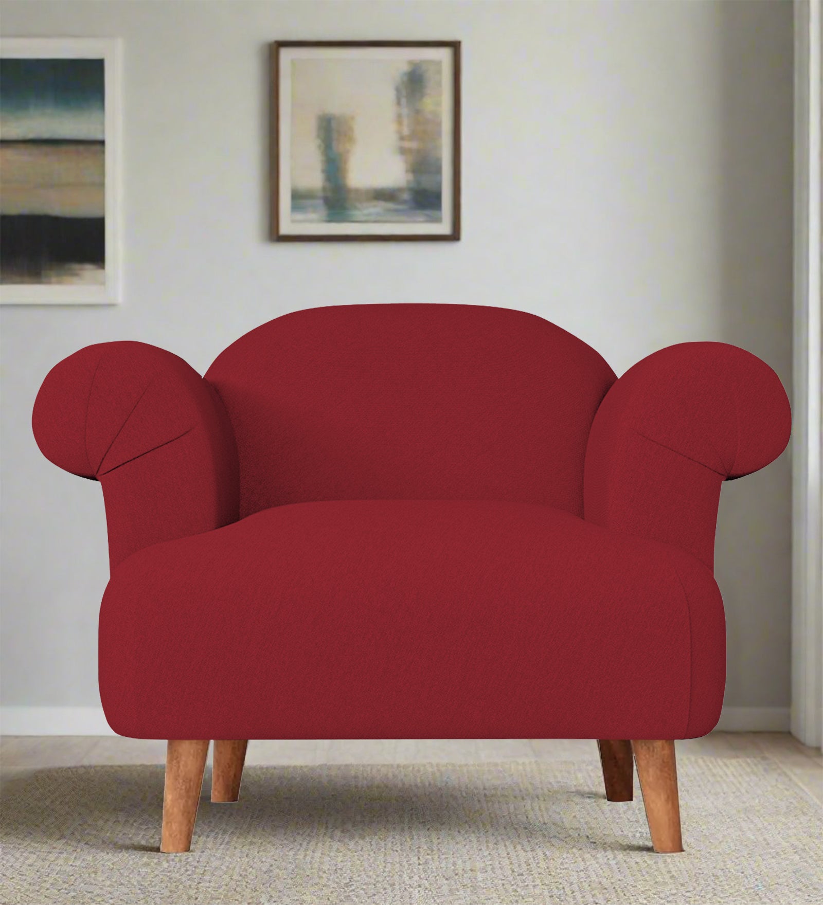 Barber Fabric 1 Seater Sofa In Chilli Red Colour - Febonic Living
