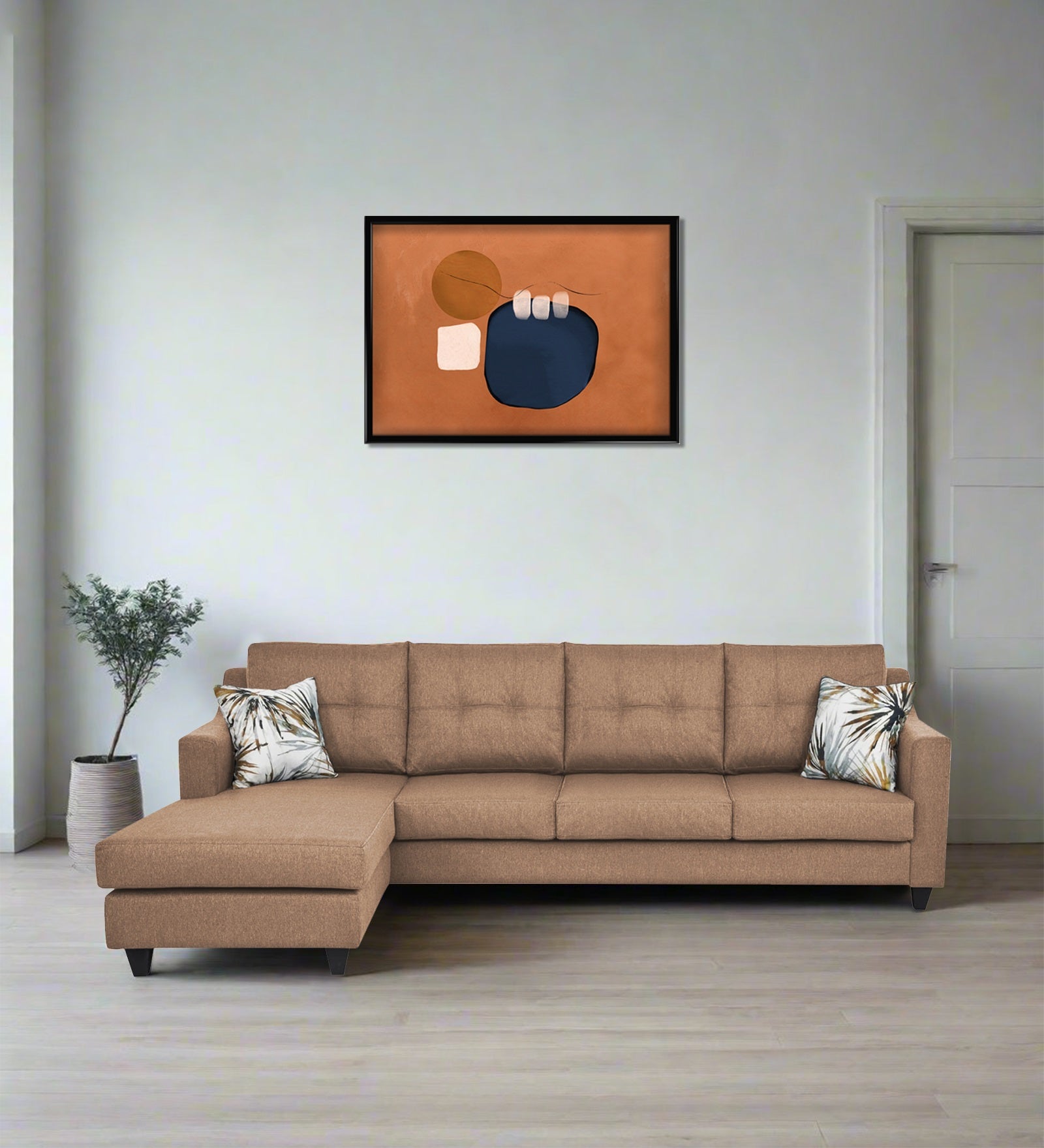 Welly Fabric RHS Sectional Sofa (3+Lounger) In Cosmic Beige Colour - Febonic Living