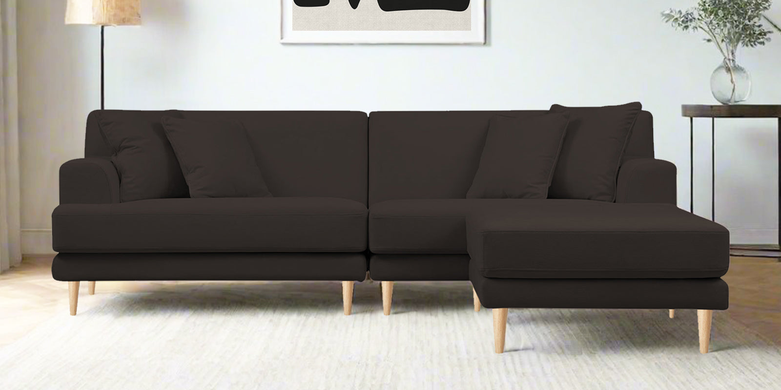 Woody Fabric LHS Sectional Sofa (3+Lounger) In Coal Brown Colour - Febonic Living