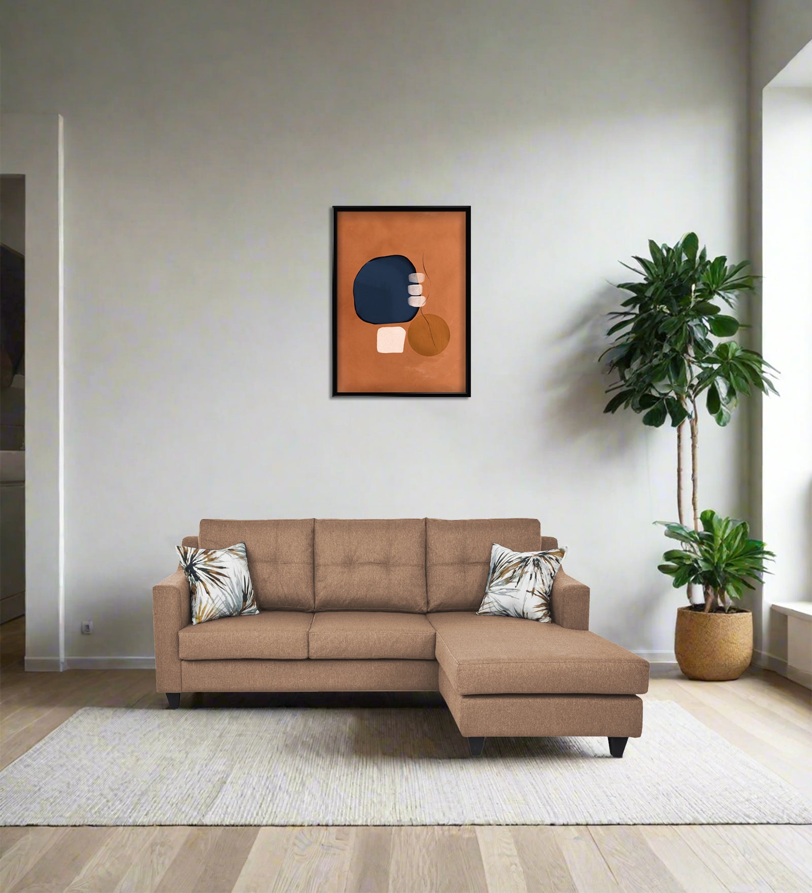 Welly Fabric LHS Sectional Sofa (2+Lounger) In Cosmic Beige Colour - Febonic Living