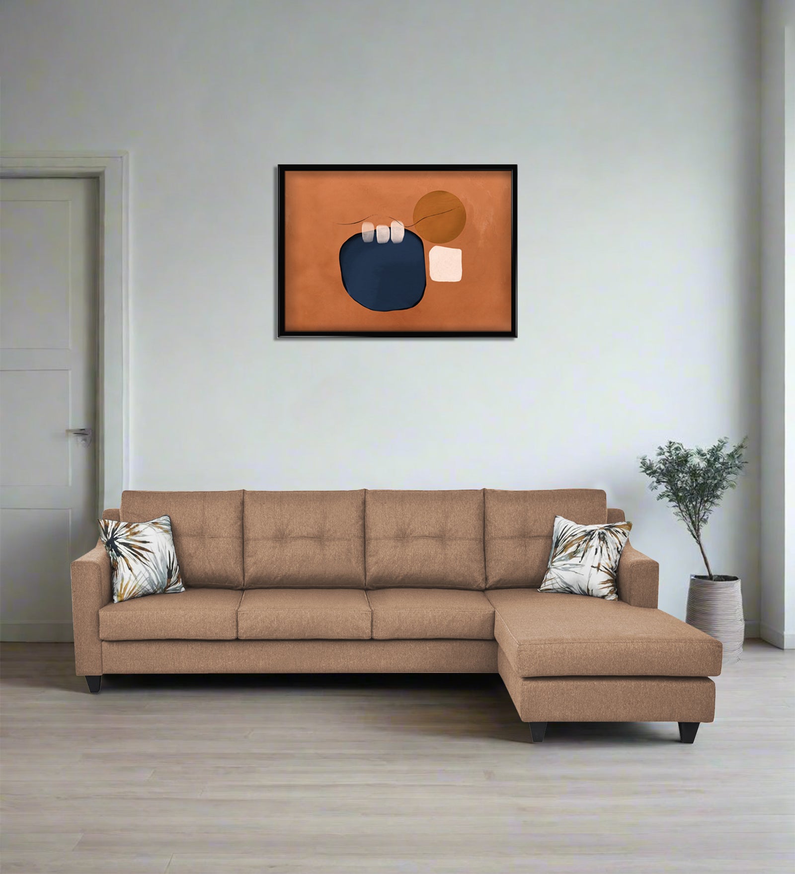 Welly Fabric LHS Sectional Sofa (3+Lounger) In Cosmic Beige Colour - Febonic Living