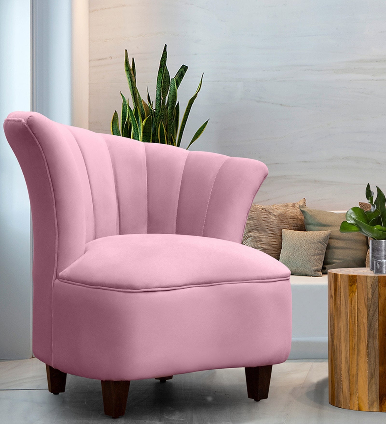 Davo Velvet Slipper Chair in Millennial Pink Colour - Febonic Living