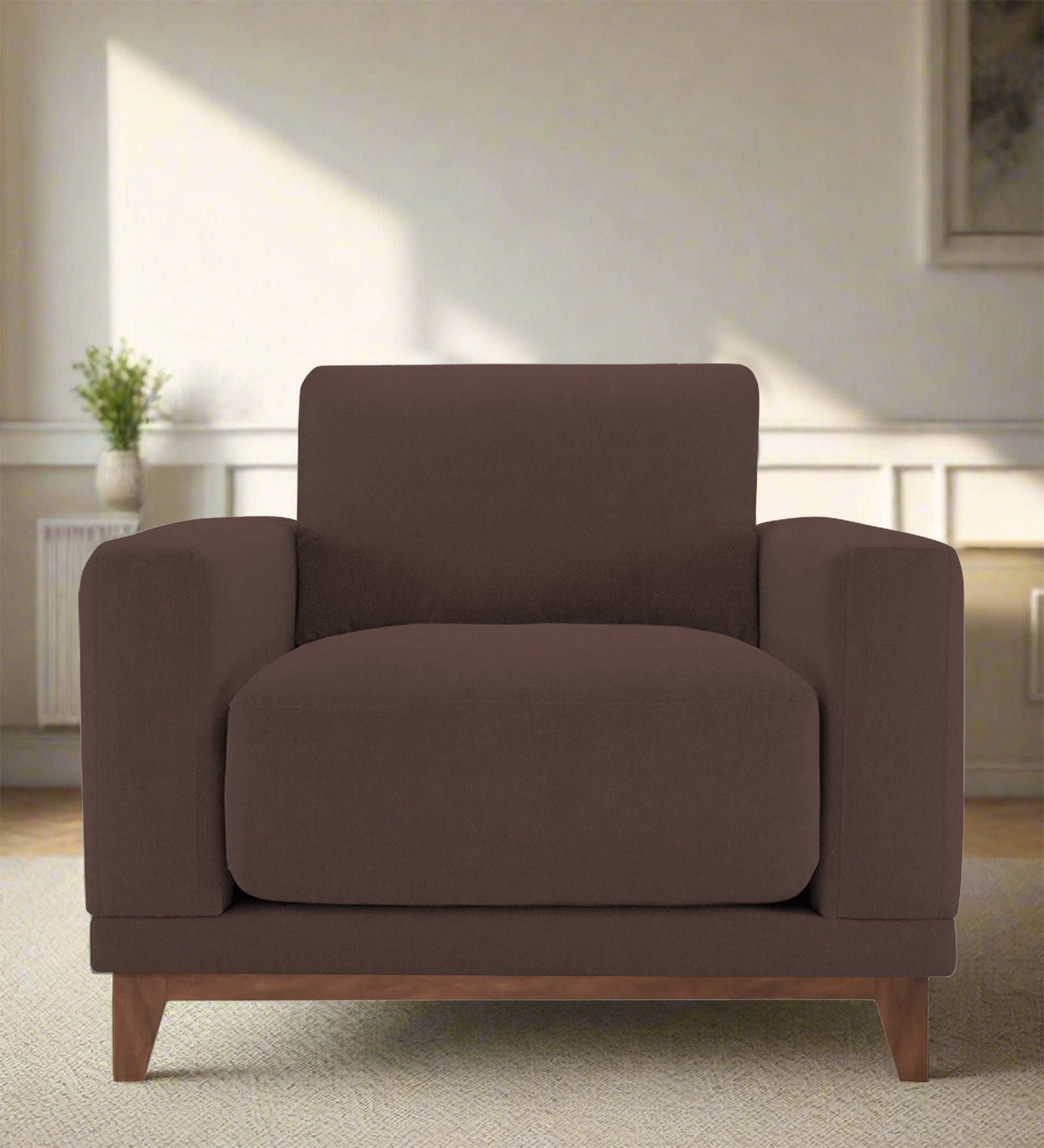 Esha Fabric 1 Seater Sofa In Caramel Brown Colour - Febonic Living
