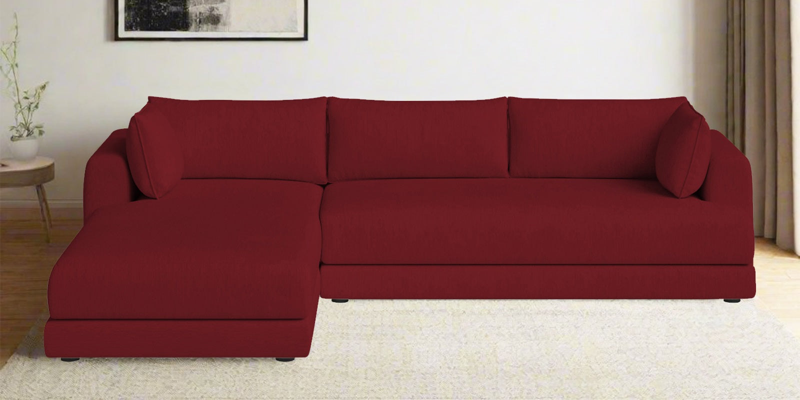 Ziggy Fabric RHS Sectional Sofa (3+Lounger) In Chilli Red Colour - Febonic Living