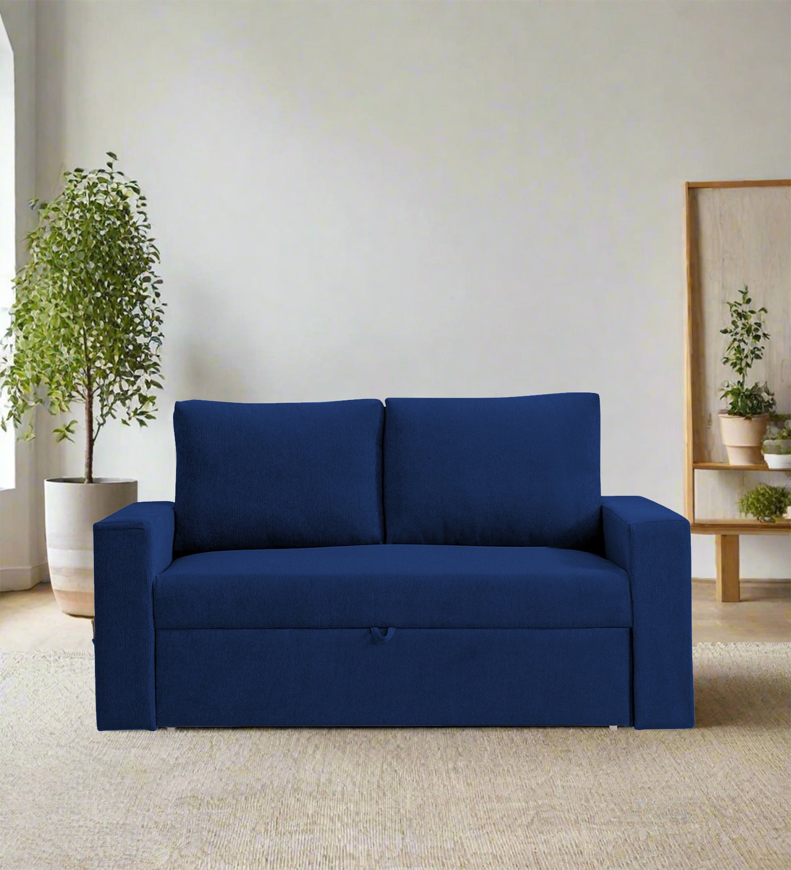 Kara Fabric 2 Seater Pull Out Sofa Cum Bed In Royal Blue Colour - Febonic Living