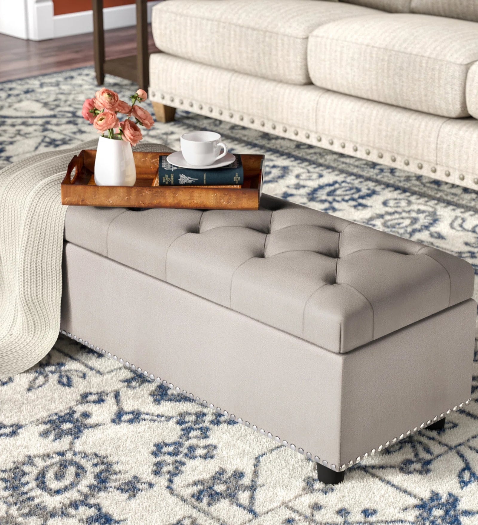 Cotty Fabric Storage Bench In Ash Grey Colour - Febonic Living