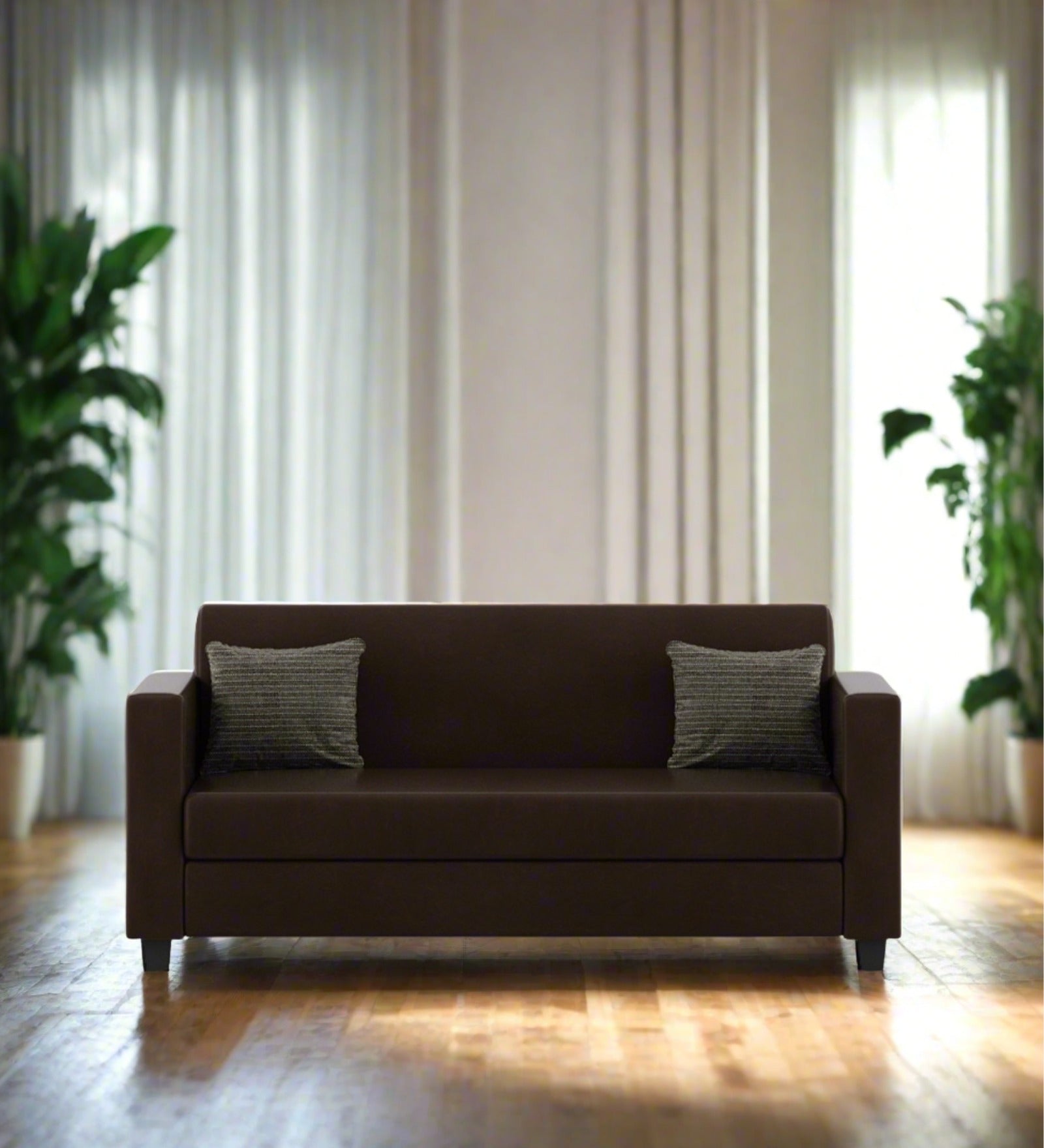 Baley Leatherette 3 Seater Sofa In Dark Brown Colour - Febonic Living