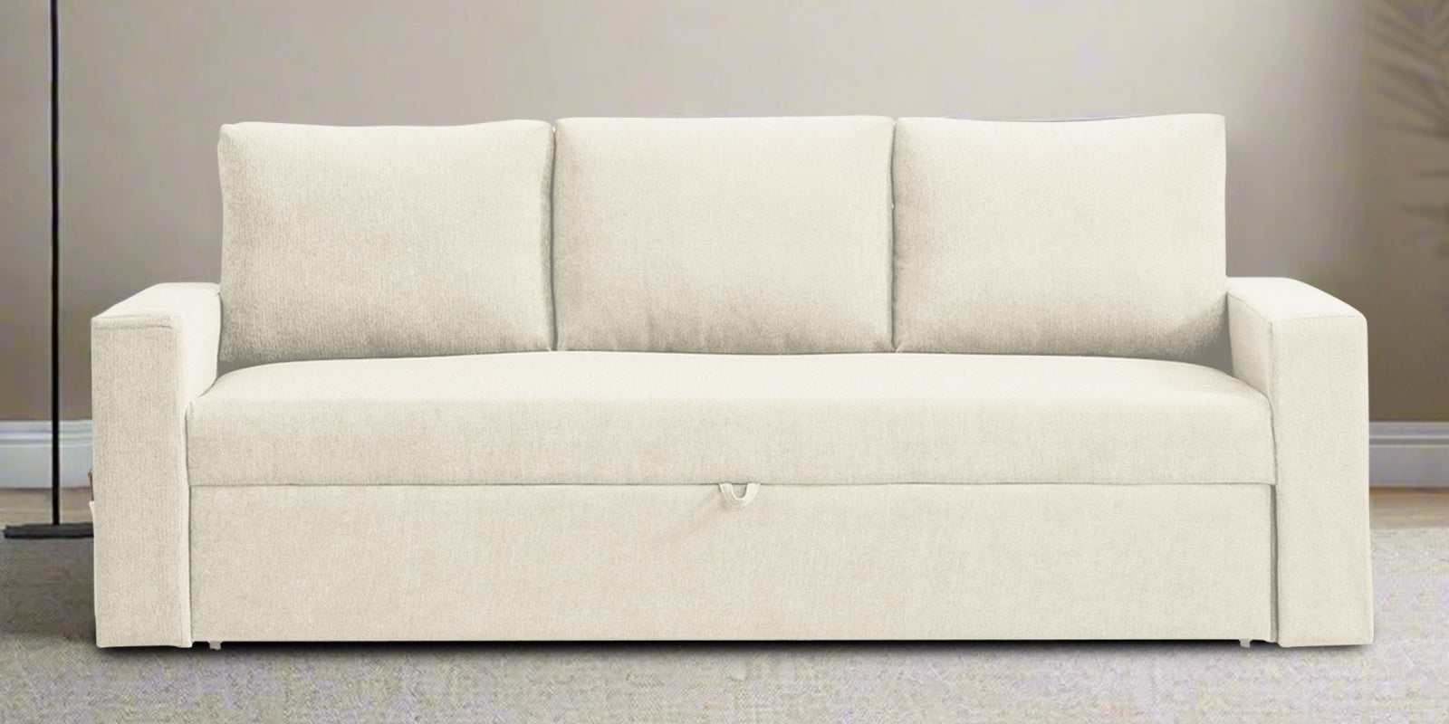 Kara Fabric 3 Seater Pull Out Sofa Cum Bed In Ivory Cream Colour - Febonic Living