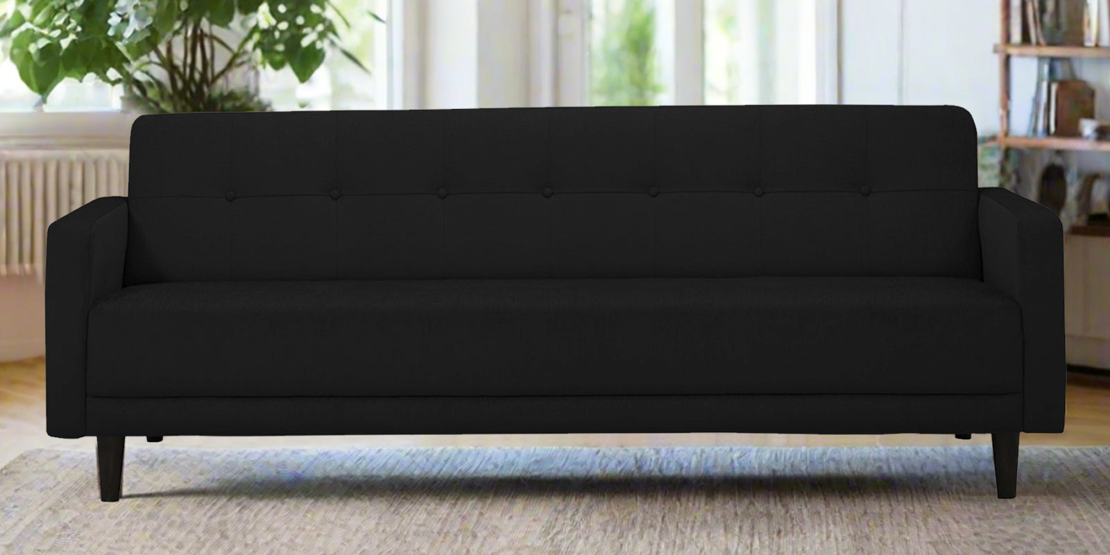 Noha Fabric 3 Seater Sofa In Zed Black Colour