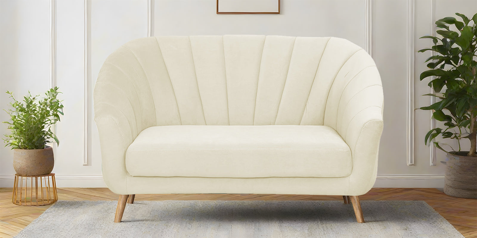Kaylee Velvet 2 Seater Sofa In Warm White Colour - Febonic Living