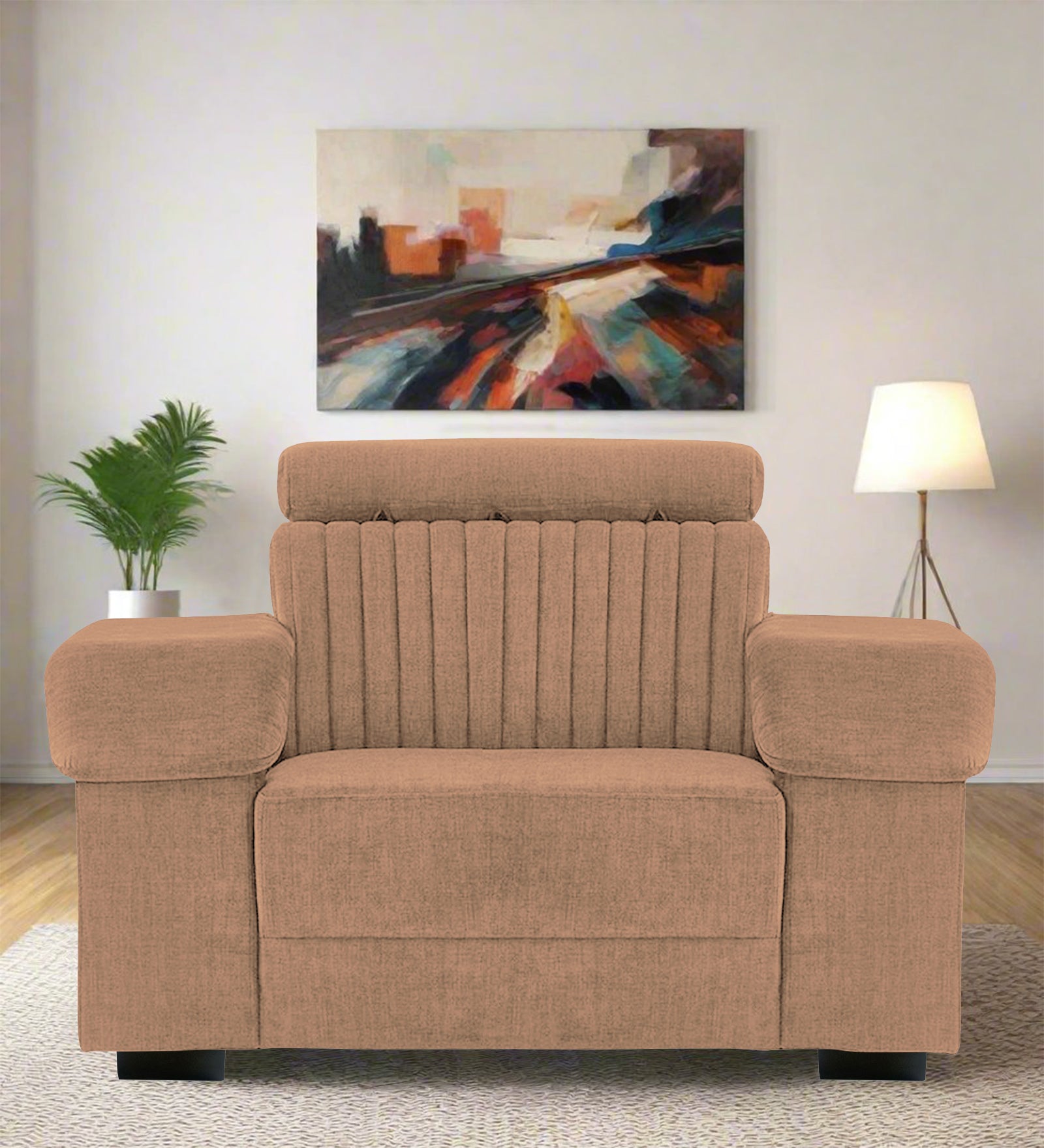Draco Fabric 1 Seater Sofa In Cosmic Beige Colour - Febonic Living