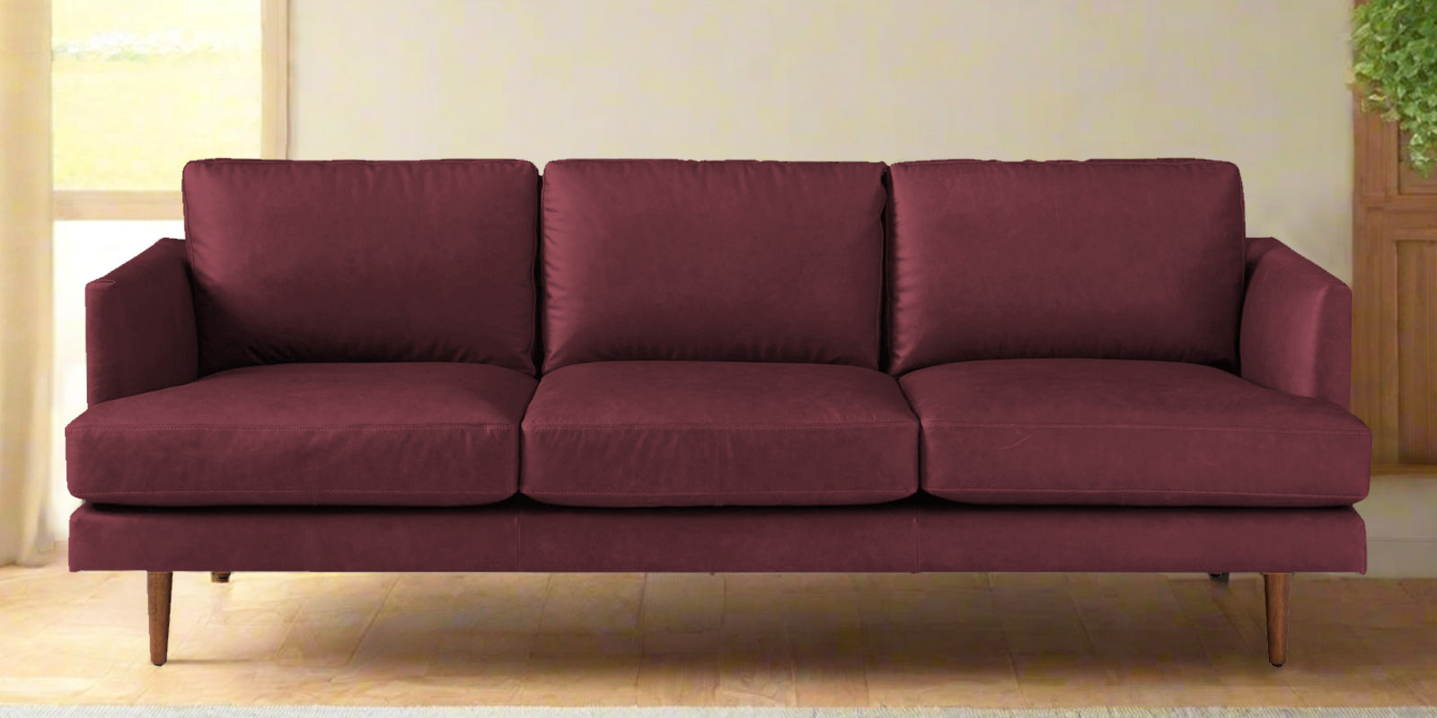 Sterio Leatherette 3 Seater Sofa In Burgundy Maroon Colour - Febonic Living