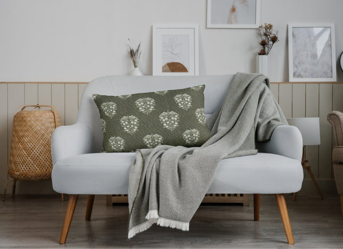 Velvet Digital Printed Fabric Green Block 326 Code - Febonic Living