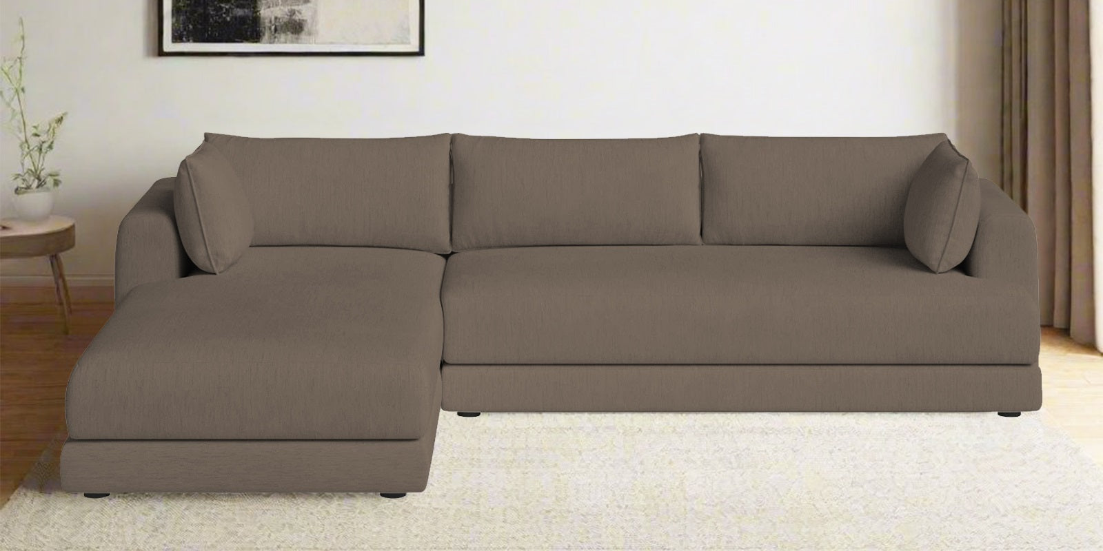 Ziggy Fabric RHS Sectional Sofa (3+Lounger) In Hazel Beige Colour - Febonic Living