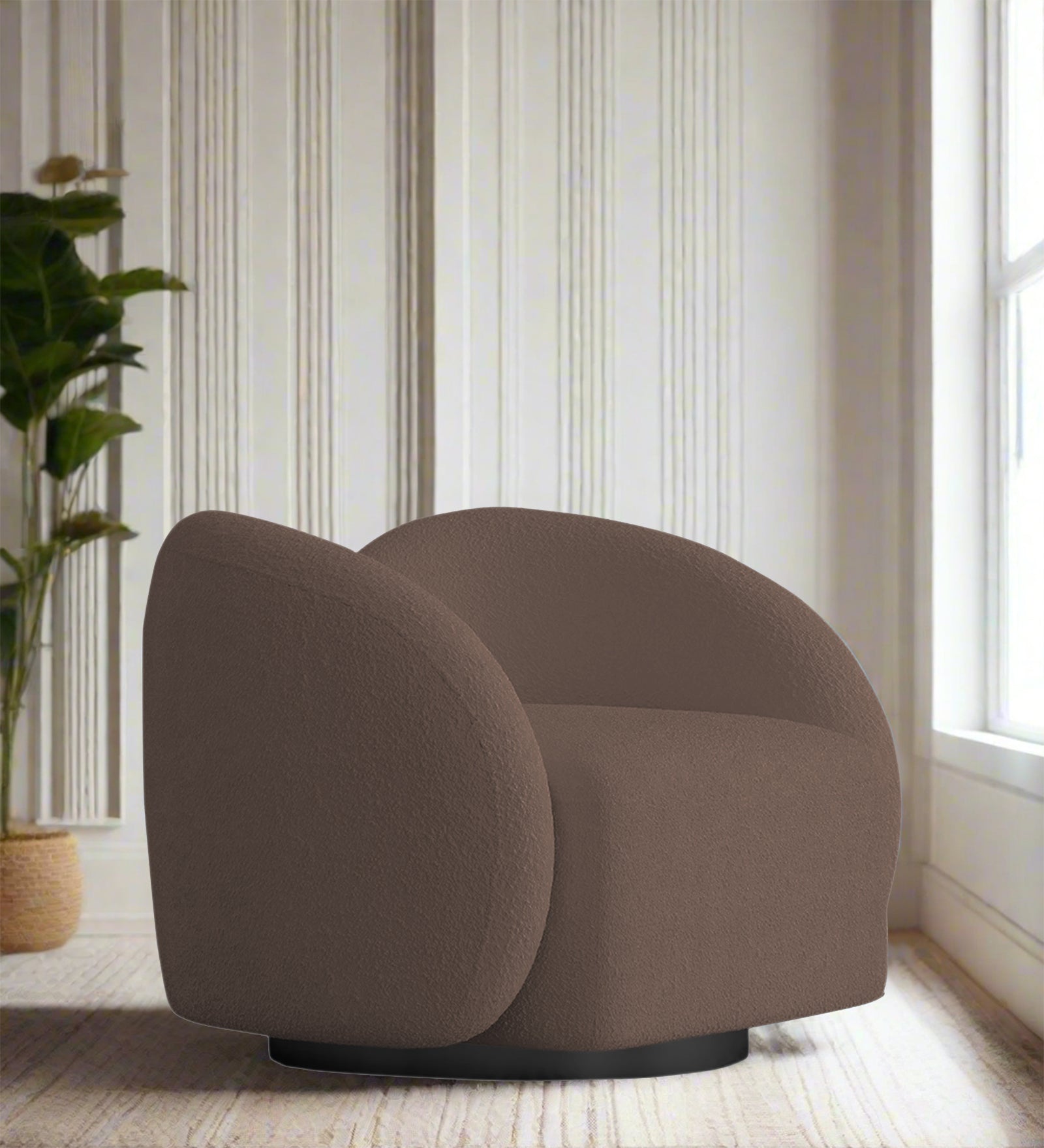 Miles Boucle Fabric Swivel Chair in Truffle Brown Colour