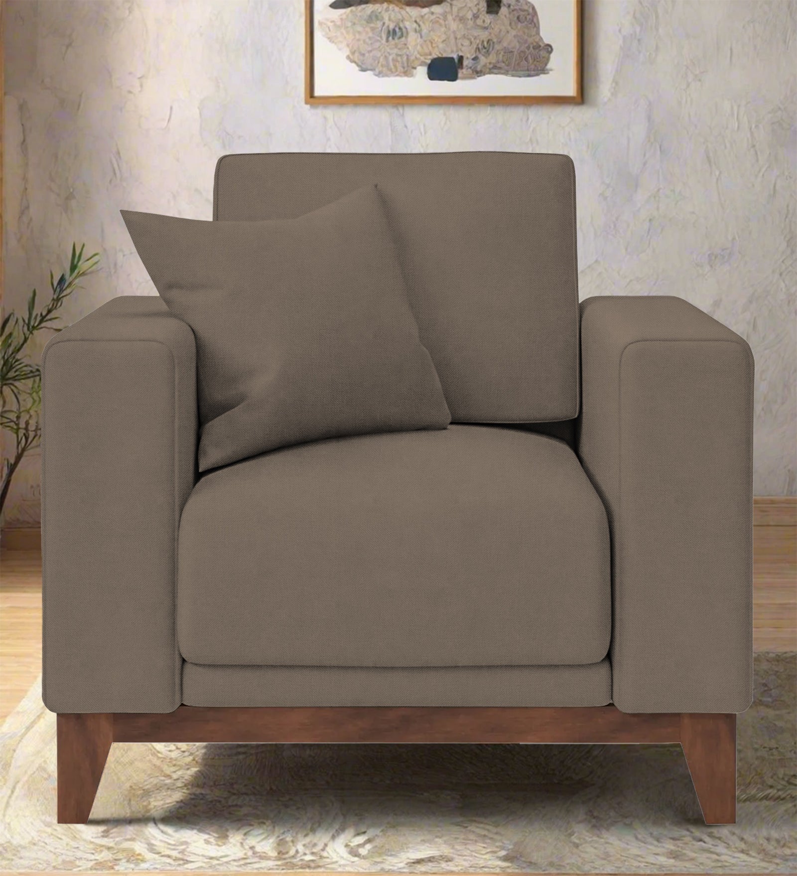 Luca Fabric 1 Seater Sofa In Hazel Beige Colour - Febonic Living