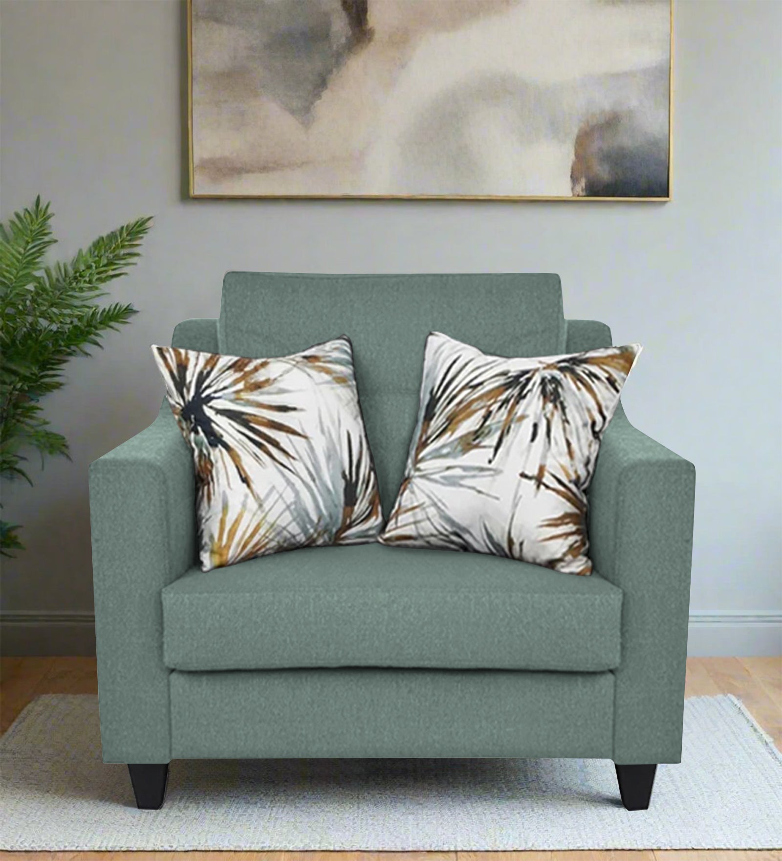 Welly Fabric 1 Seater Sofa In Suka Blue Colour - Febonic Living