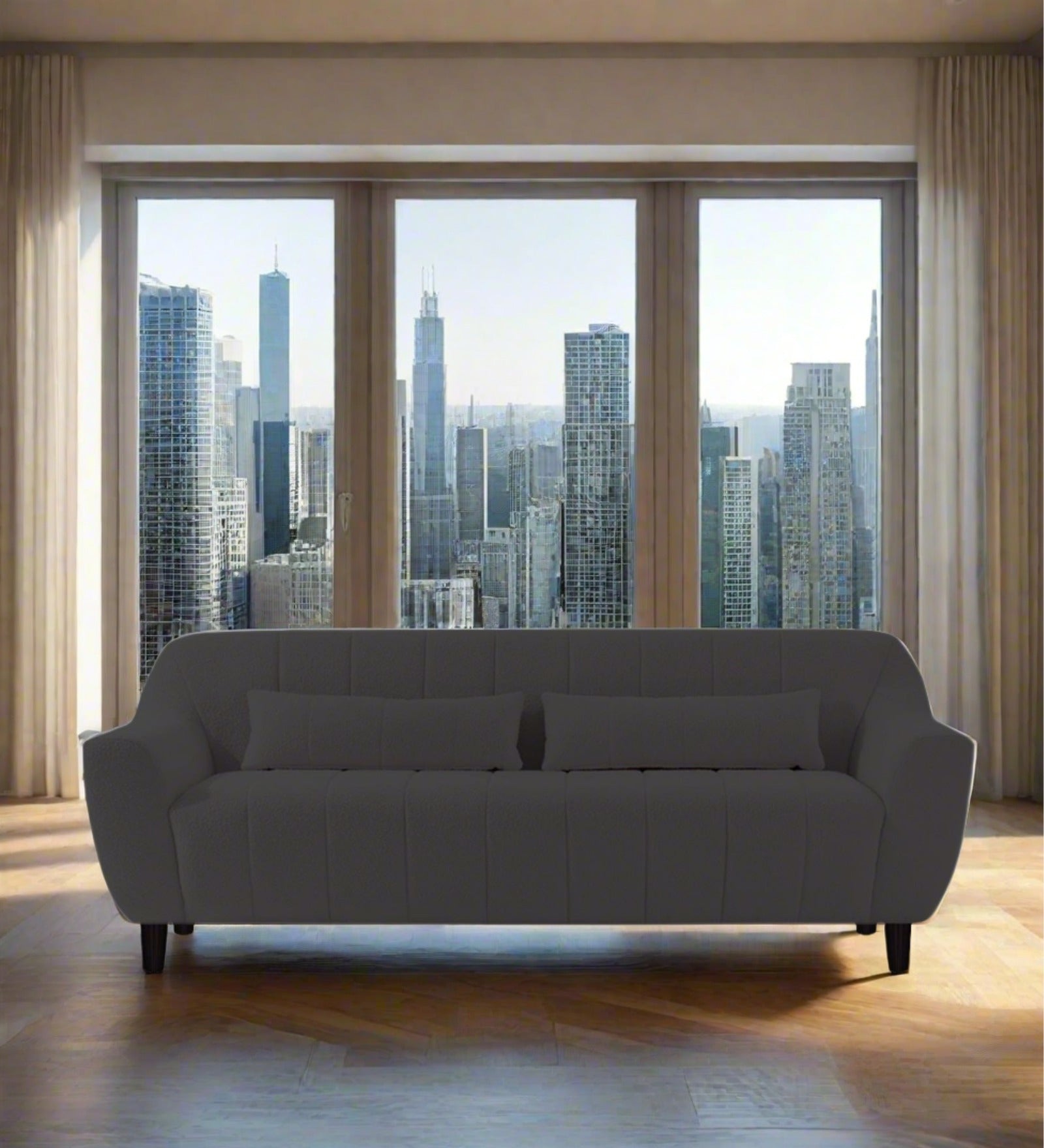 Nesco Boucle Fabric 3 Seater Sofa in Avio Grey Colour