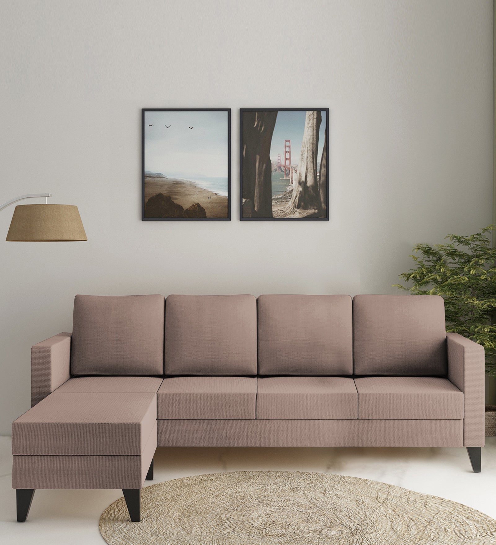 Nori Fabric RHS Sectional Sofa (3+Lounger) In Kadhi Beige Colour - Febonic Living