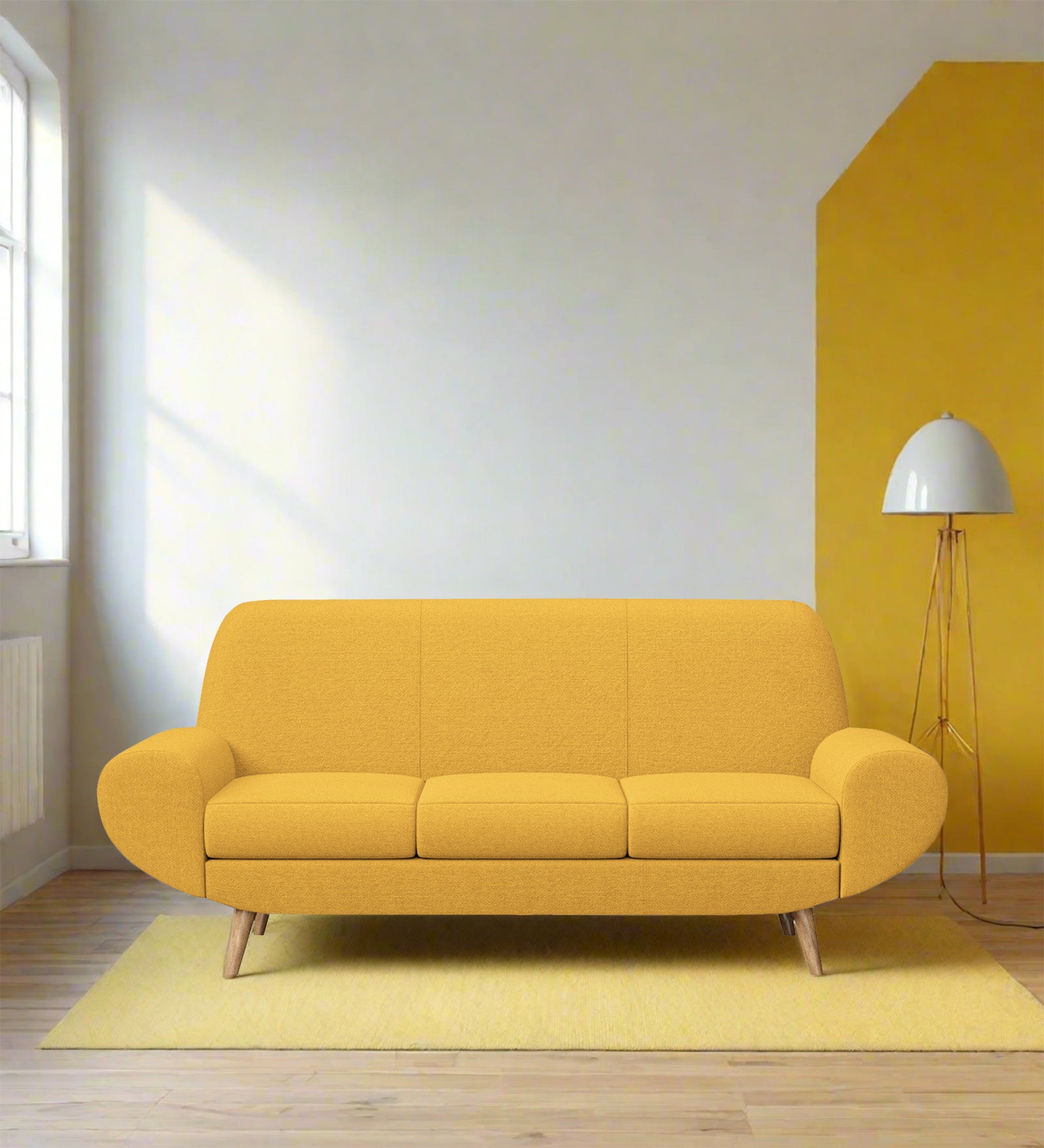 Jessy Fabric 3 Seater Sofa In Bold Yellow Colour - Febonic Living