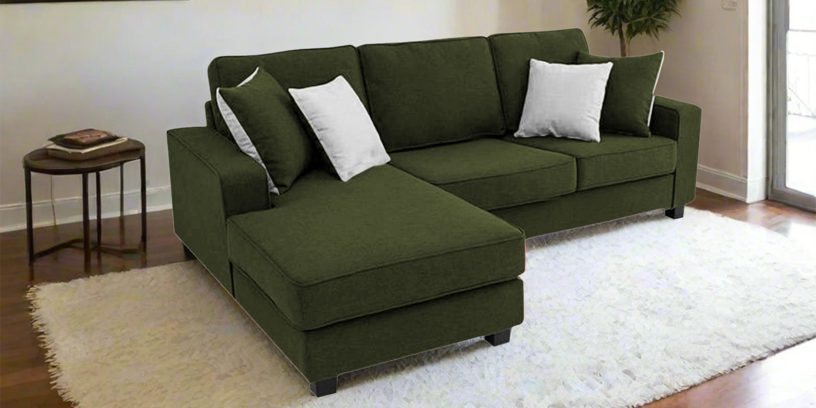 Ladybug Fabric RHS Sectional Sofa (2+Lounger) In Olive Green Colour - Febonic Living