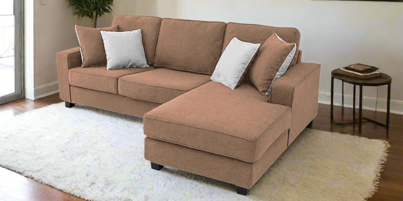 Ladybug Fabric LHS Sectional Sofa (2+Lounger) In Cosmic Beige Colour - Febonic Living