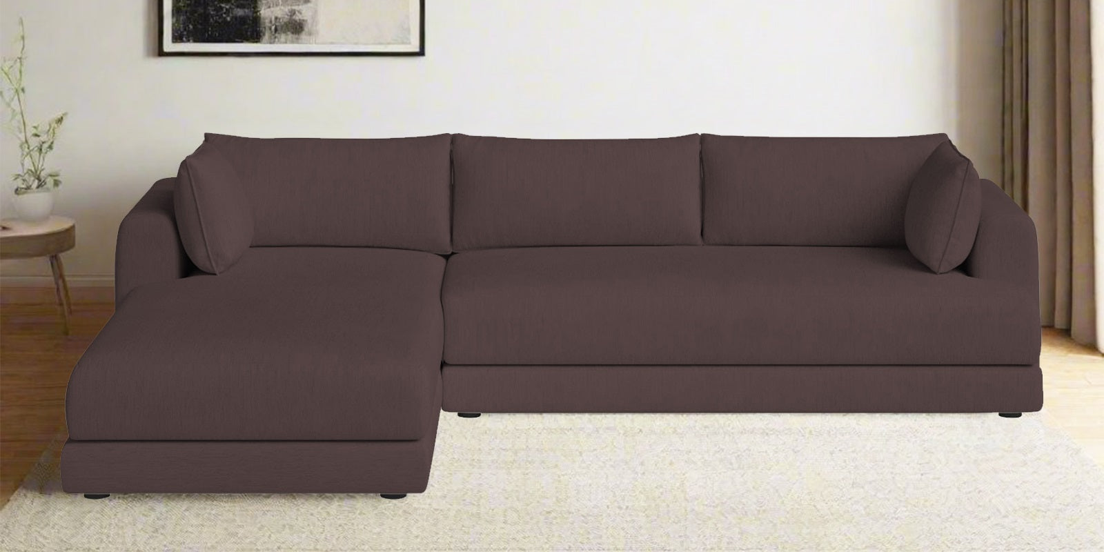 Ziggy Fabric RHS Sectional Sofa (3+Lounger) In Night Brown Colour - Febonic Living