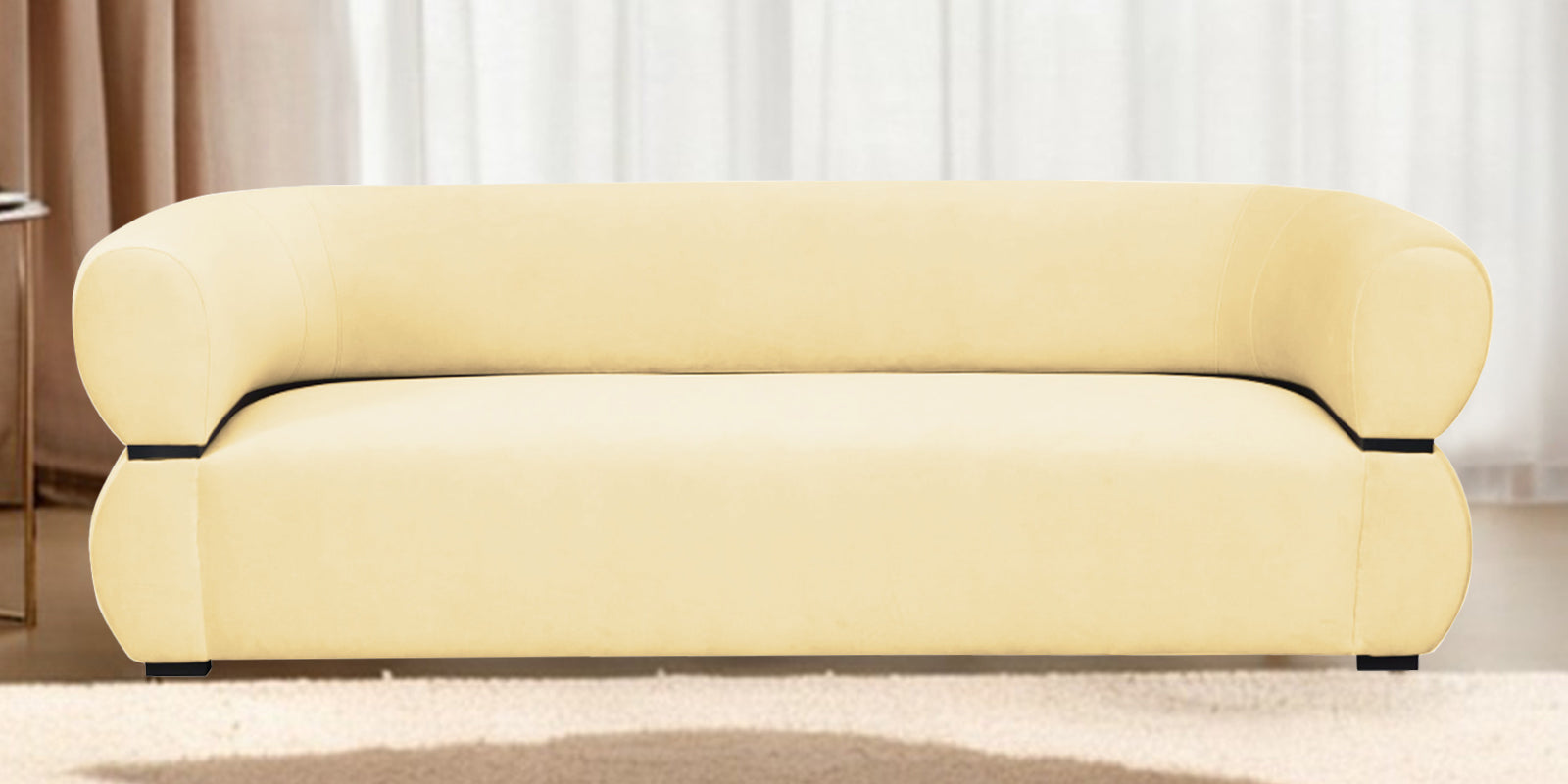Kula Velvet 3 Seater Sofa In Sandy Beige Colour - Febonic Living