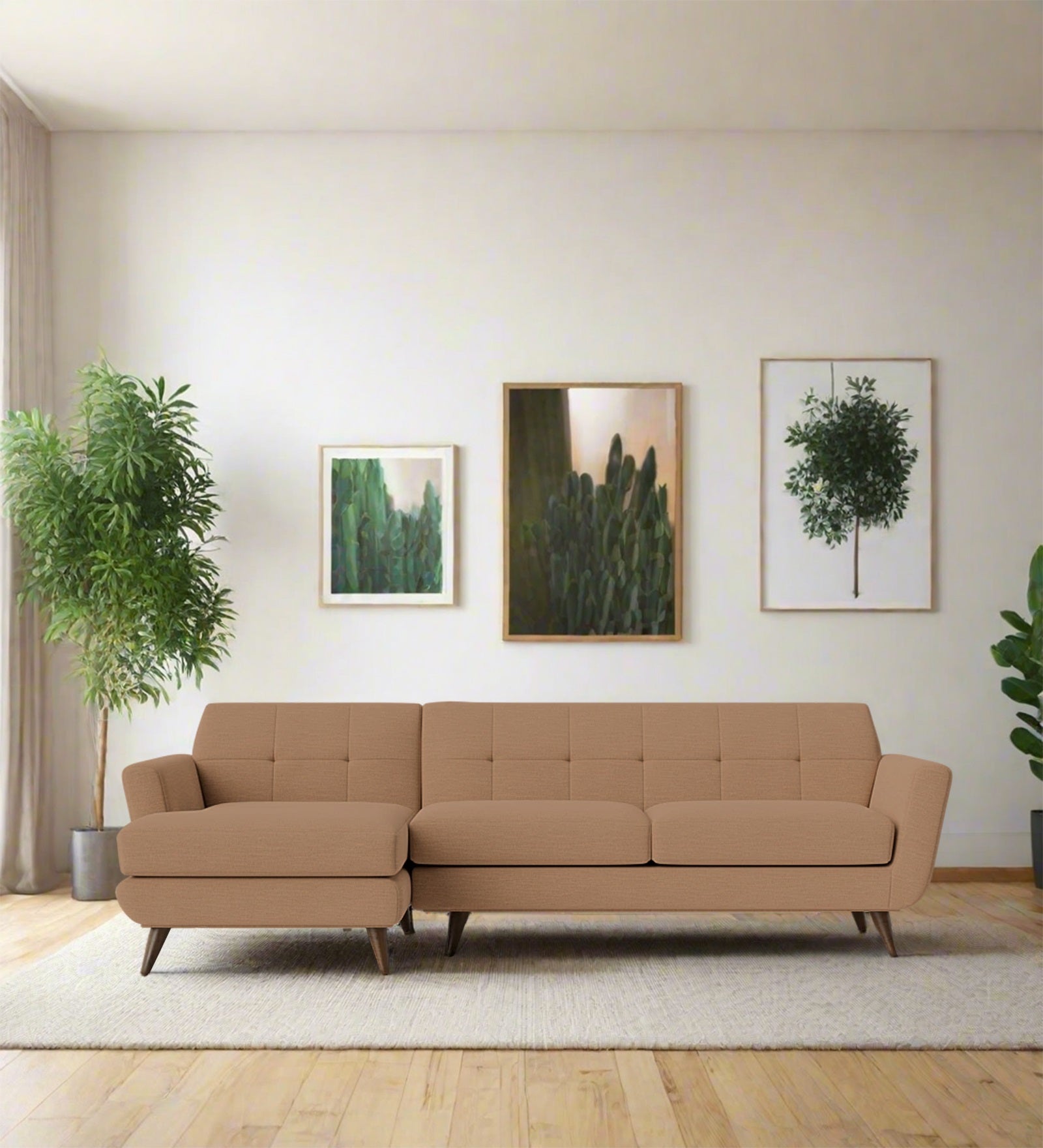 Jasmin Fabric RHS Sectional Sofa (3+ Lounger) In Cosmic Beige Colour - Febonic Living