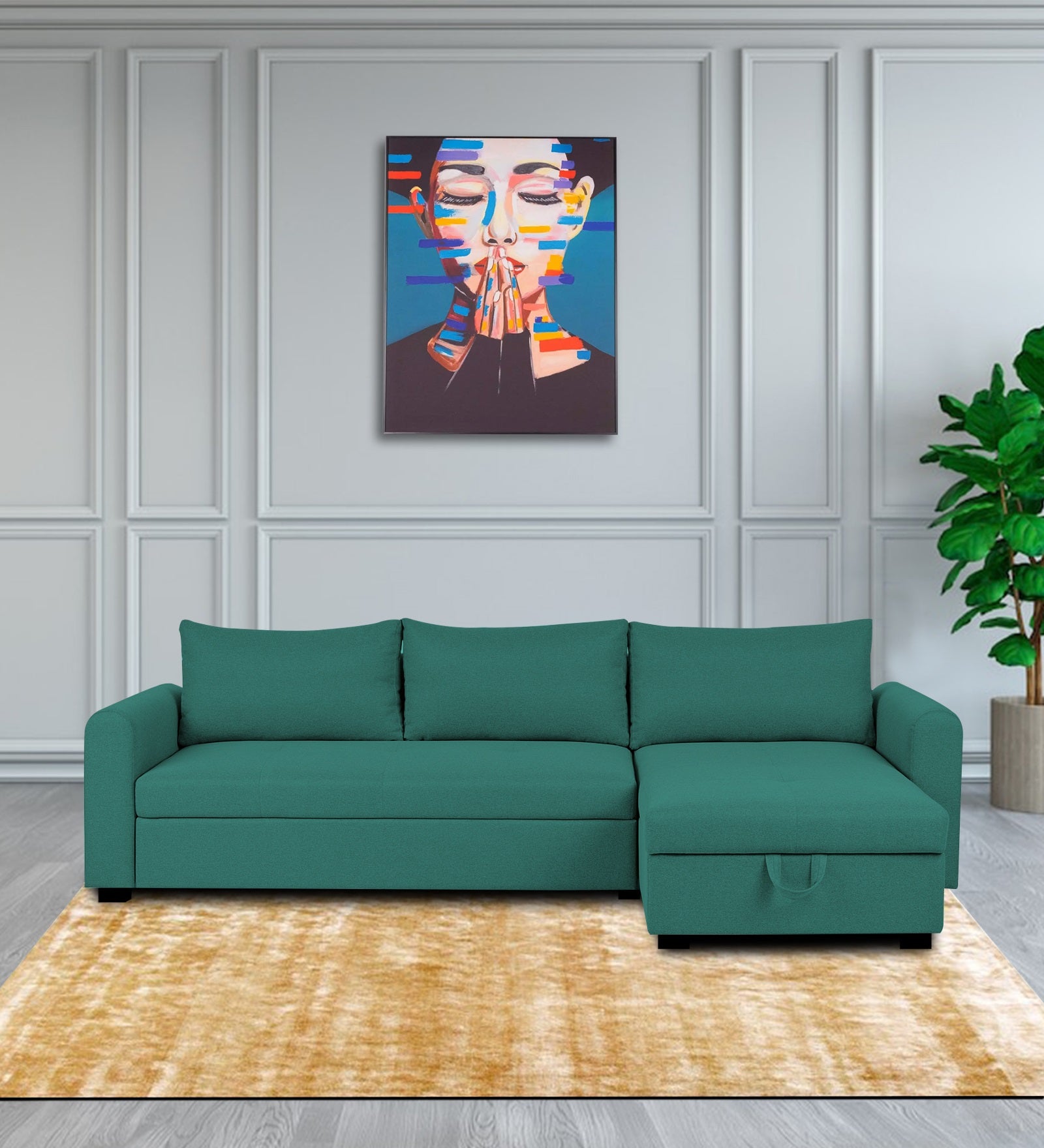 Sigma Fabric LHS Sectional Sofa (3+Lounger) In Sea Green Colour - Febonic Living