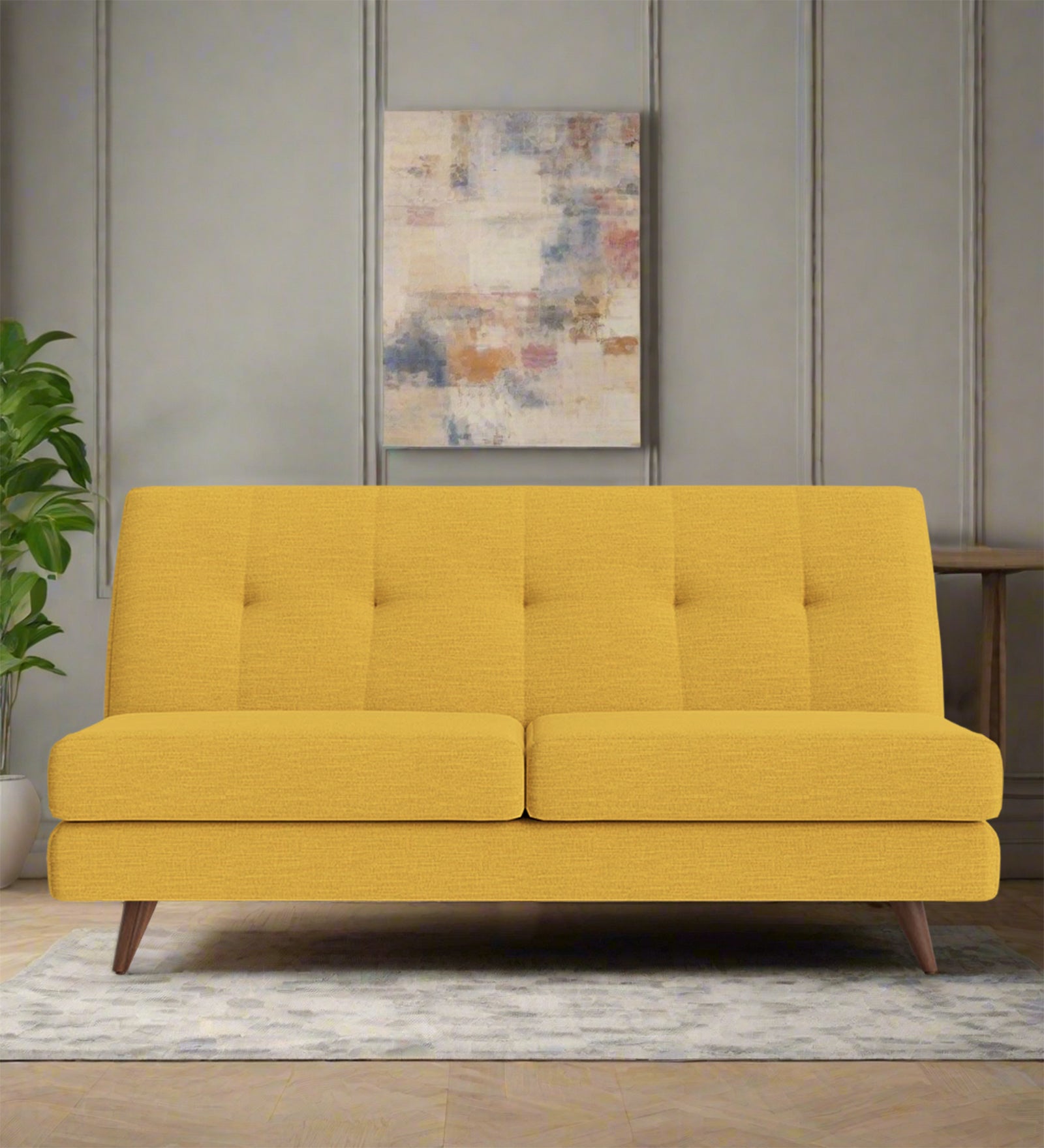 Jasmin Fabric 2 Seater Armless Sofa In Bold Yellow Colour - Febonic Living