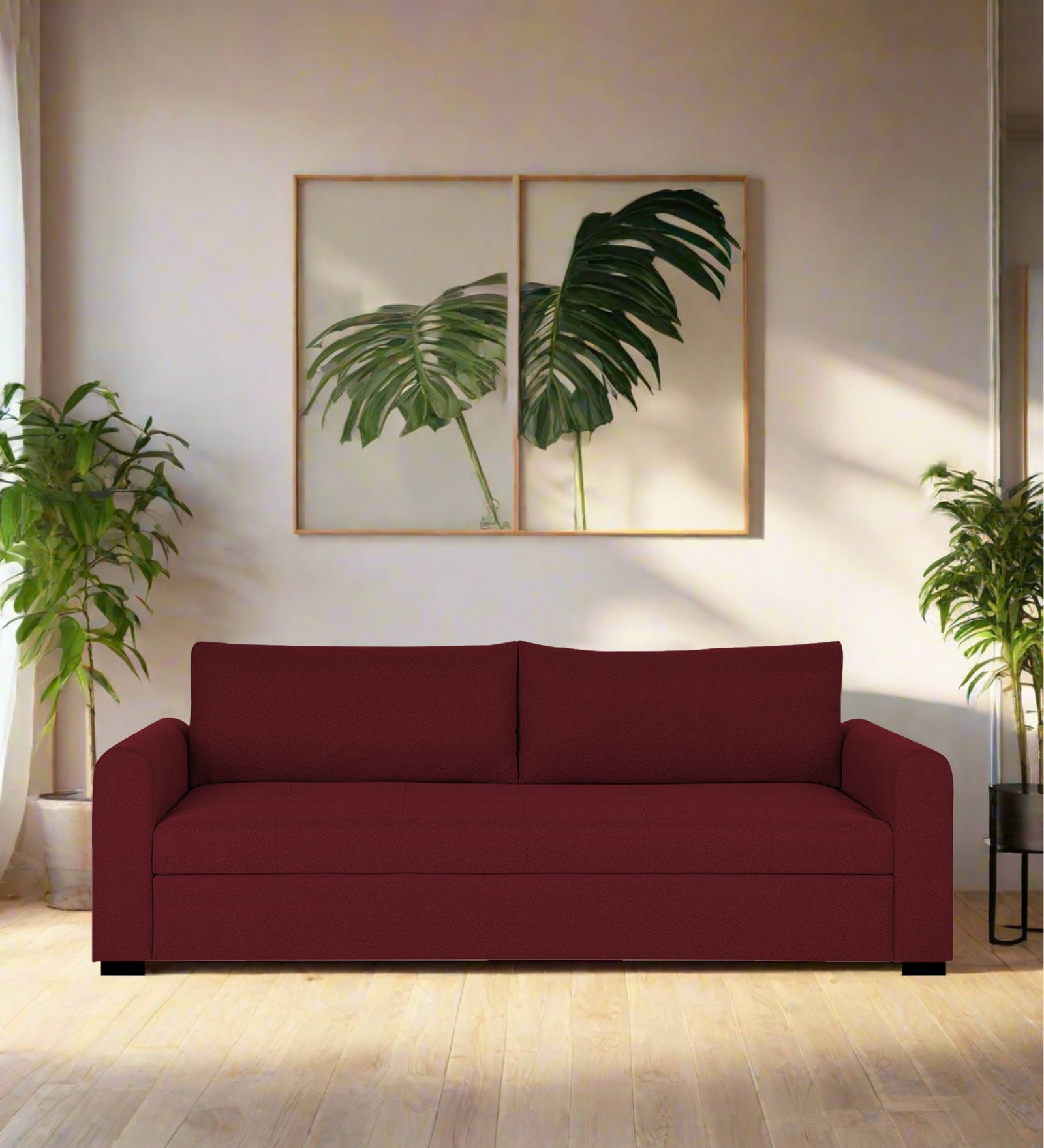 Sigma Fabric 3 Seater Sofa In Blood Maroon Colour - Febonic Living