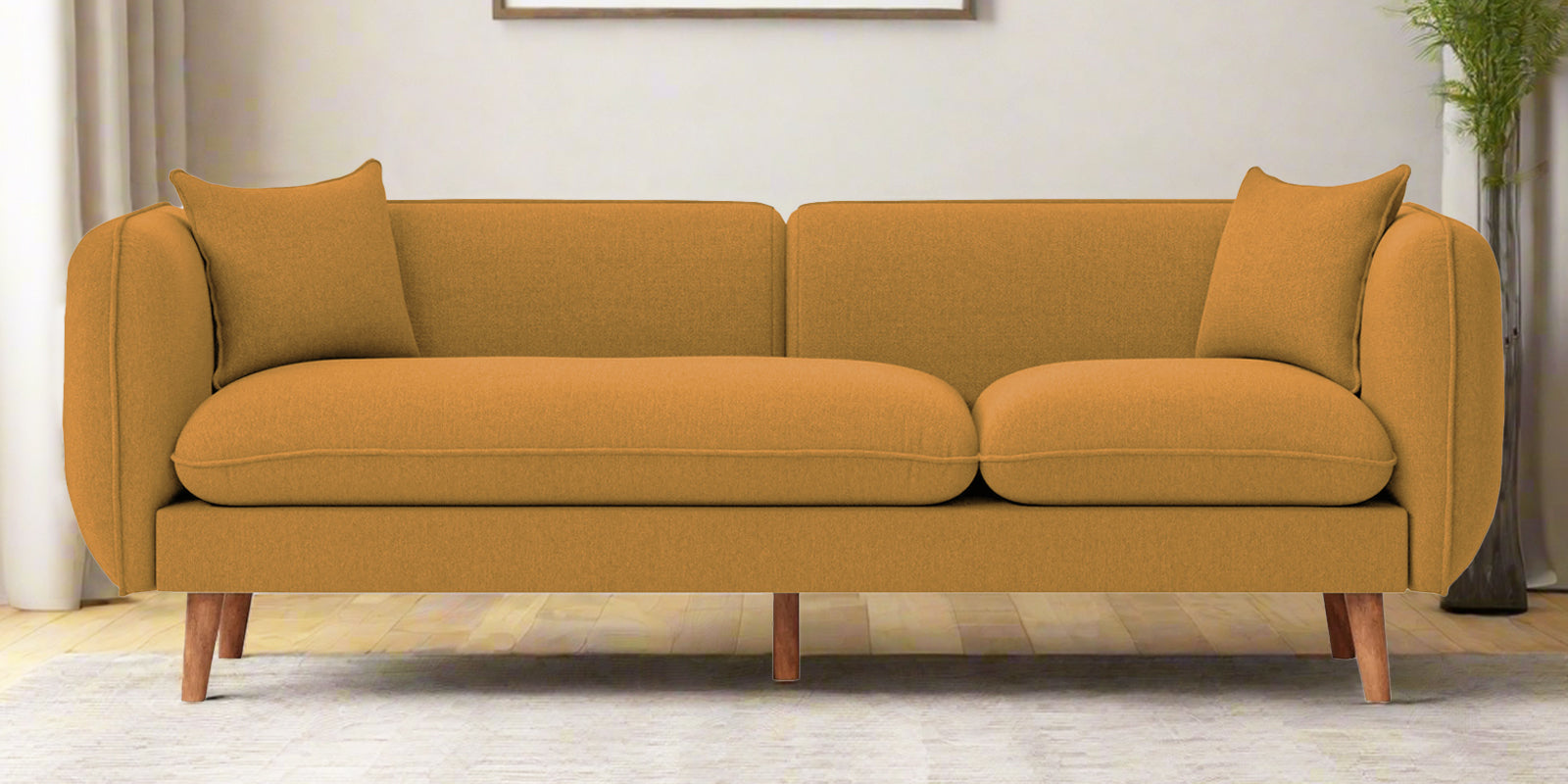 Reva Fabric 3 Seater Sofa In Corn Yellow Colour
