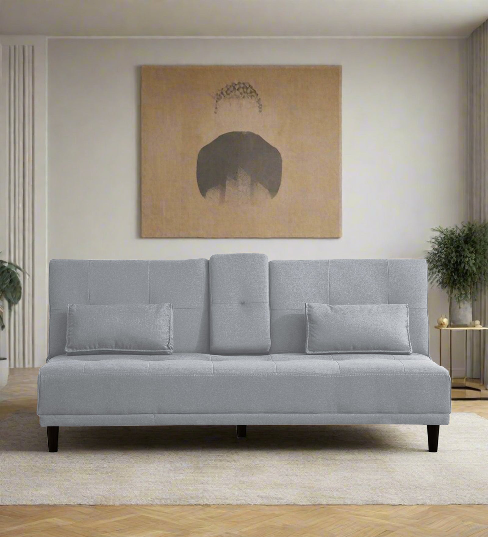 Jerry Fabric 3 Seater Convertible Sofa Cum Bed In Lit Gray Colour - Febonic Living
