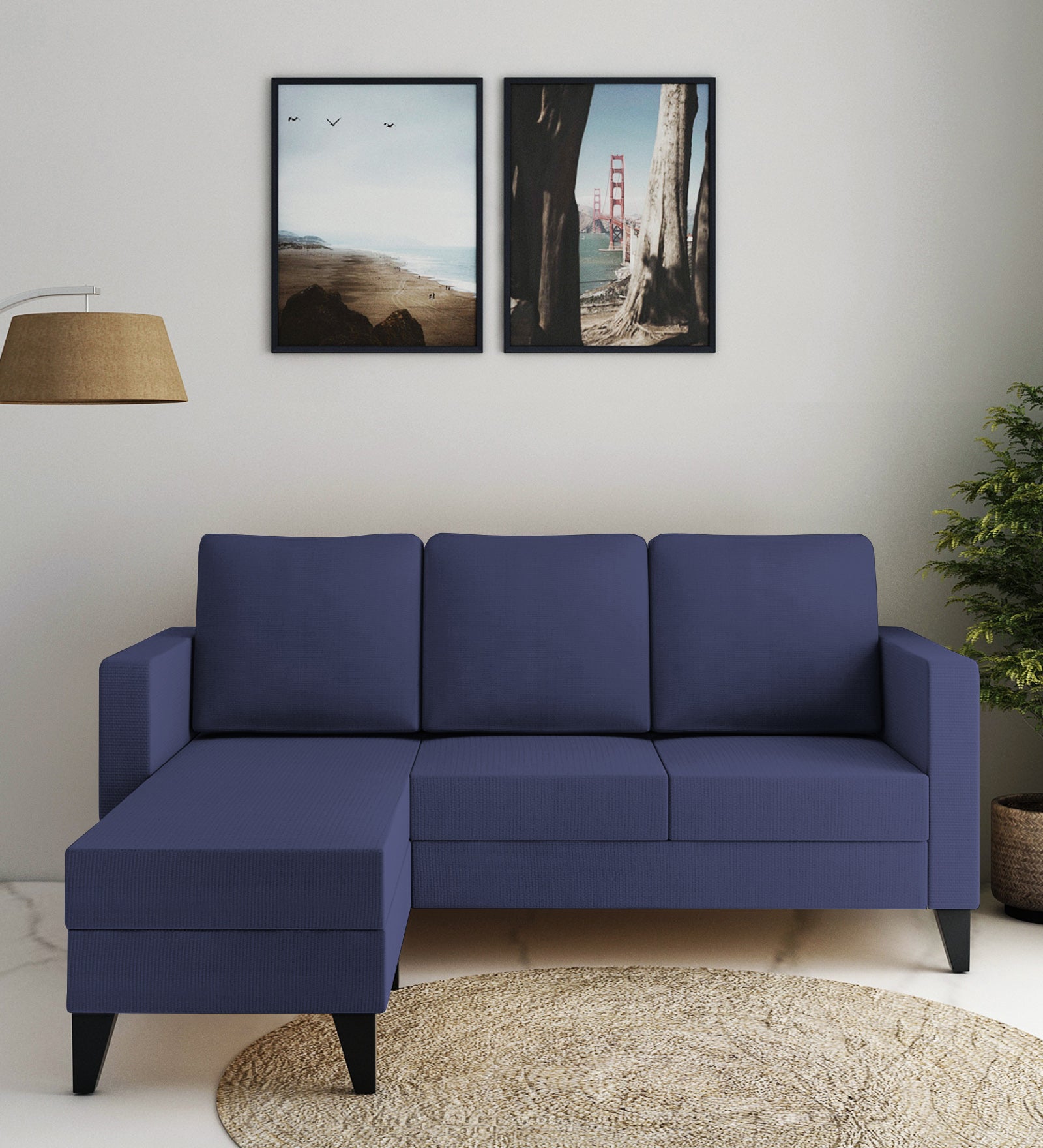 Nori Fabric RHS Sectional Sofa (2+Lounger) In Slate Blue Colour - Febonic Living